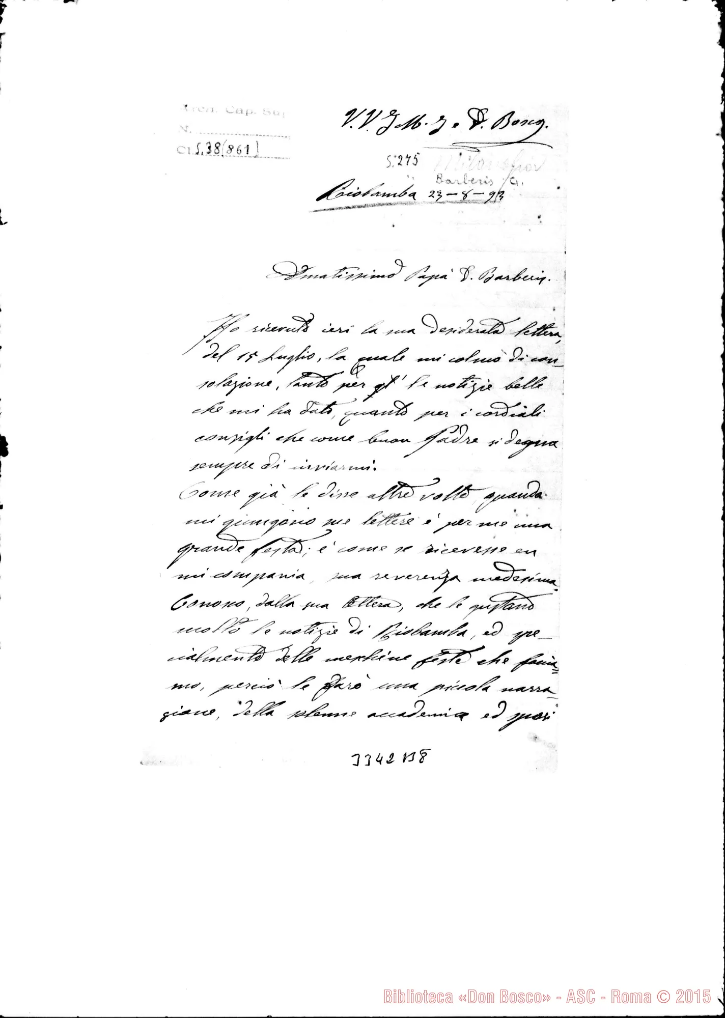 Fotogramma B 8 — Giovanni Milano, ch.-Don Barberis. Riobamba, 23-08-1893