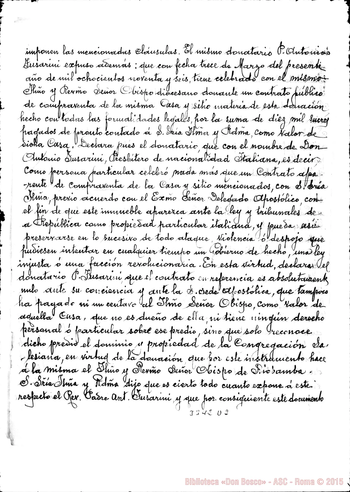 Fotogramma D 2 — Contratto tra i salesiani E il vesc. di Riobamba. Copia senza data.