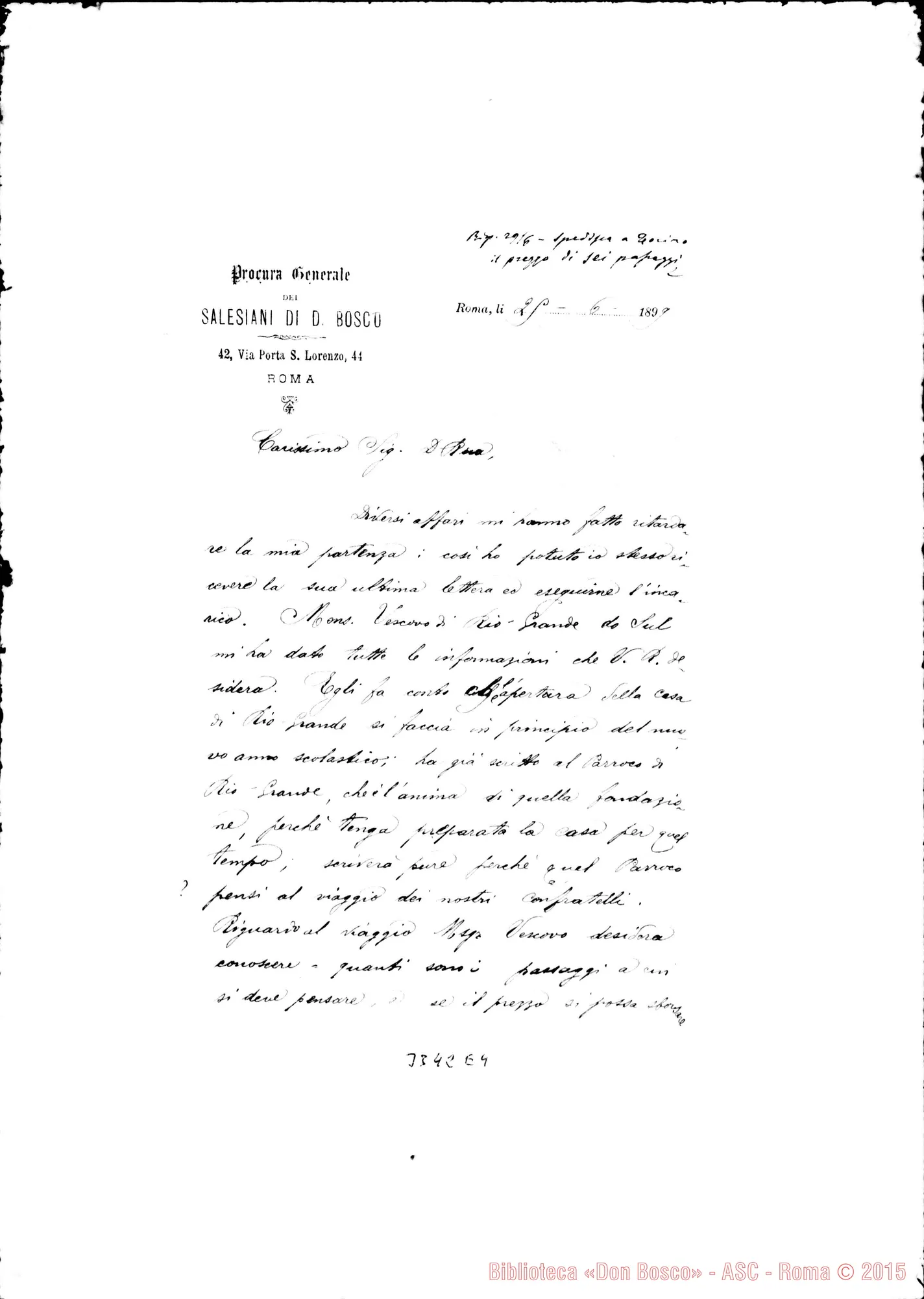 Fotogramma E 4 — Don Cesare Cagliero-Don Rua. Roma, 25-06-1899