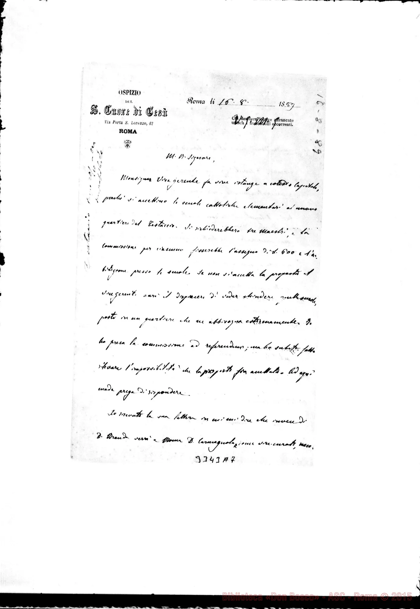 Fotogramma A 7 — Roma-Testaccio: Don Cagliero Cesare-Rev.do Sig. Roma, 16-08-1889