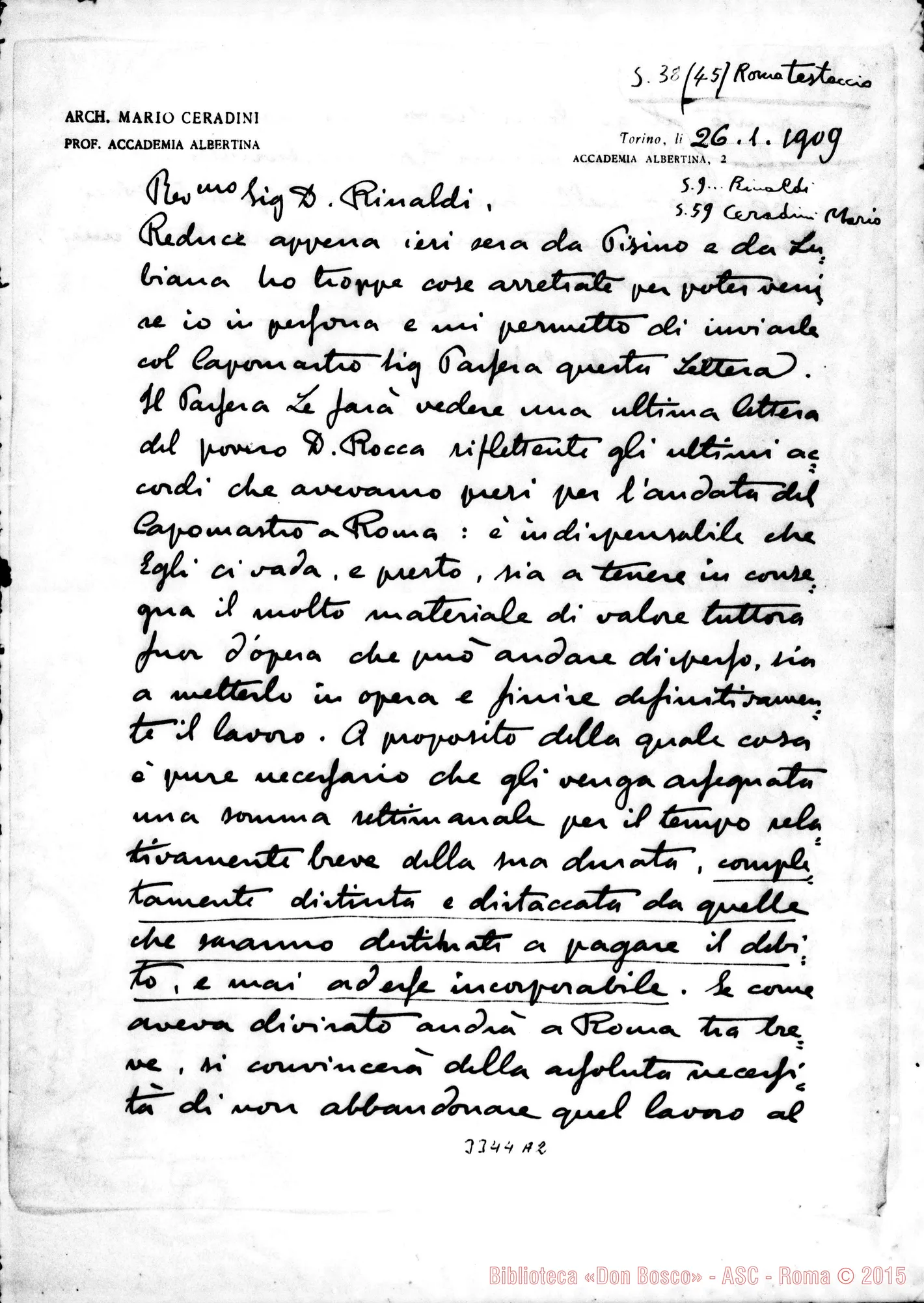 Fotogramma A 2 — Arch. Mario Ceradini-Don Rinaldi. Torino, 26-01-1909