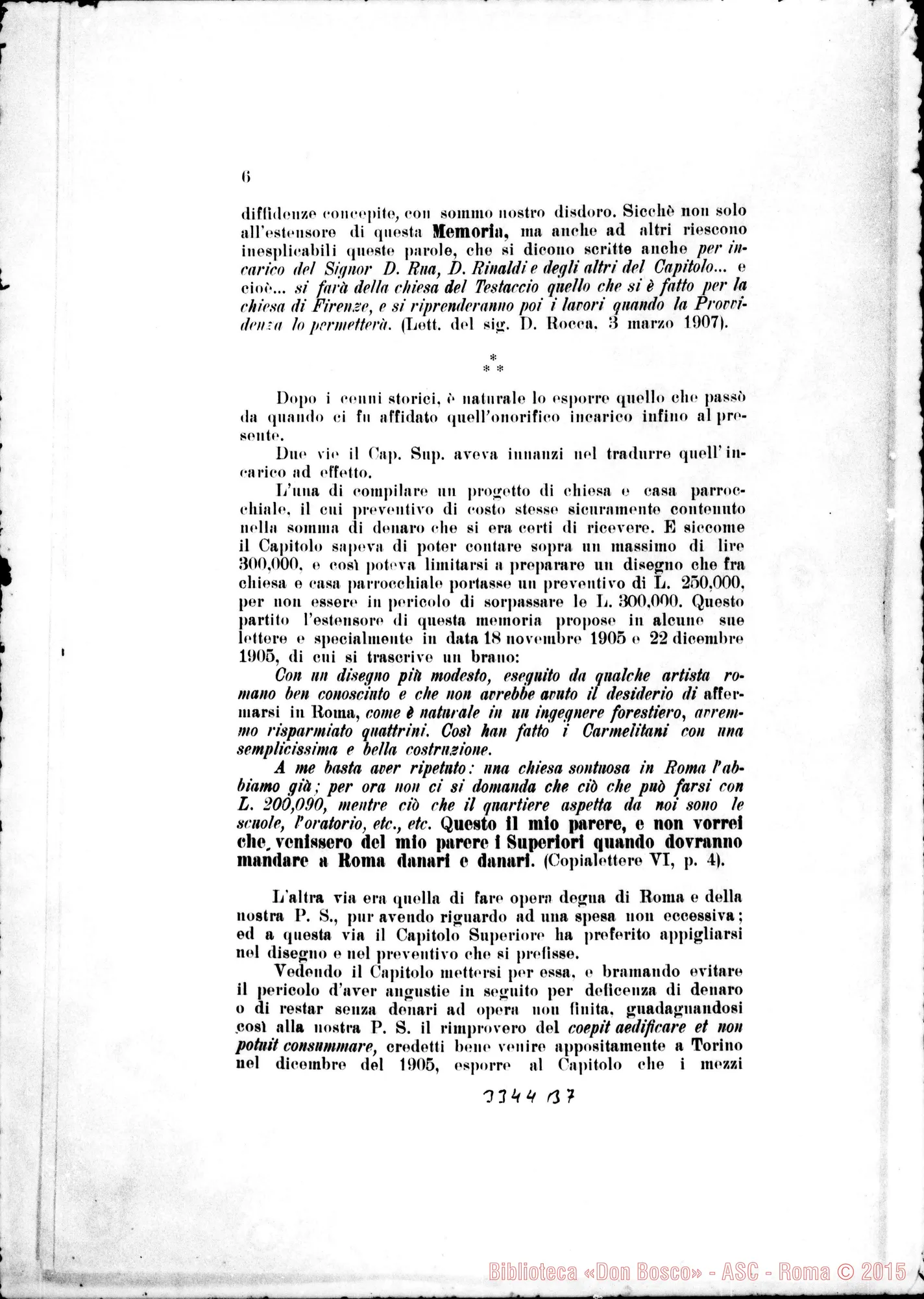 Fotogramma B 7 — Don Arturo Conelli: Memoria al Capitolo Superiore. Roma, 8-03-1907. Stampato