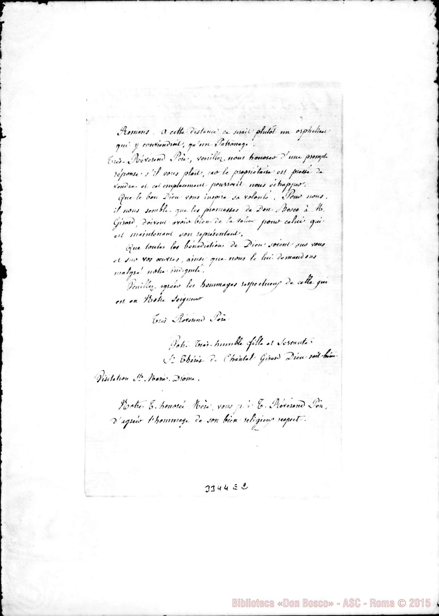 Fotogramma E 2 — Soeur Thérèse de Chantal-Don Rua. Romans, 17-07-1891 Autogr. Rua