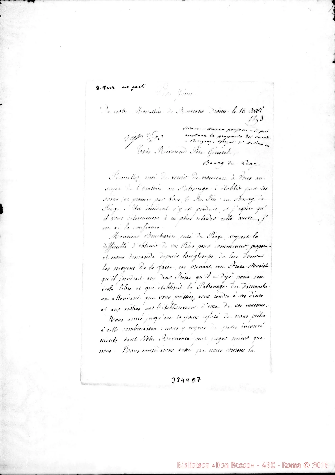 Fotogramma E 7 — Soeur Thérèse de Chantal-Don Rua. Romans, 16-04-1893 Autogr. Rua