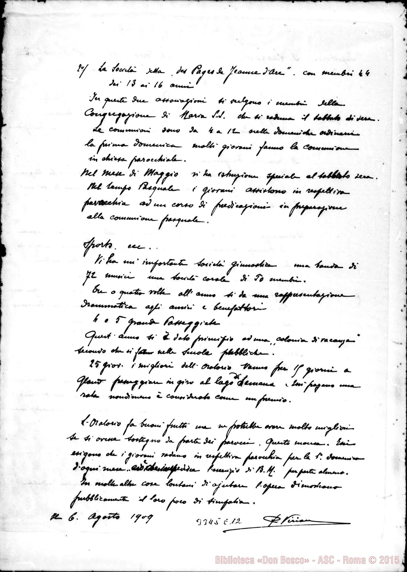 Fotogramma E 12 — Don P. Virion: relazione, il 6-08-1909