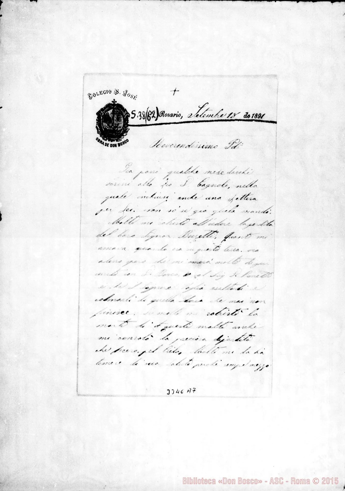 Fotogramma A 7 — Coad. Genghini Edoardo-Rev.mo Padre. Rosario, 28-09-1891
