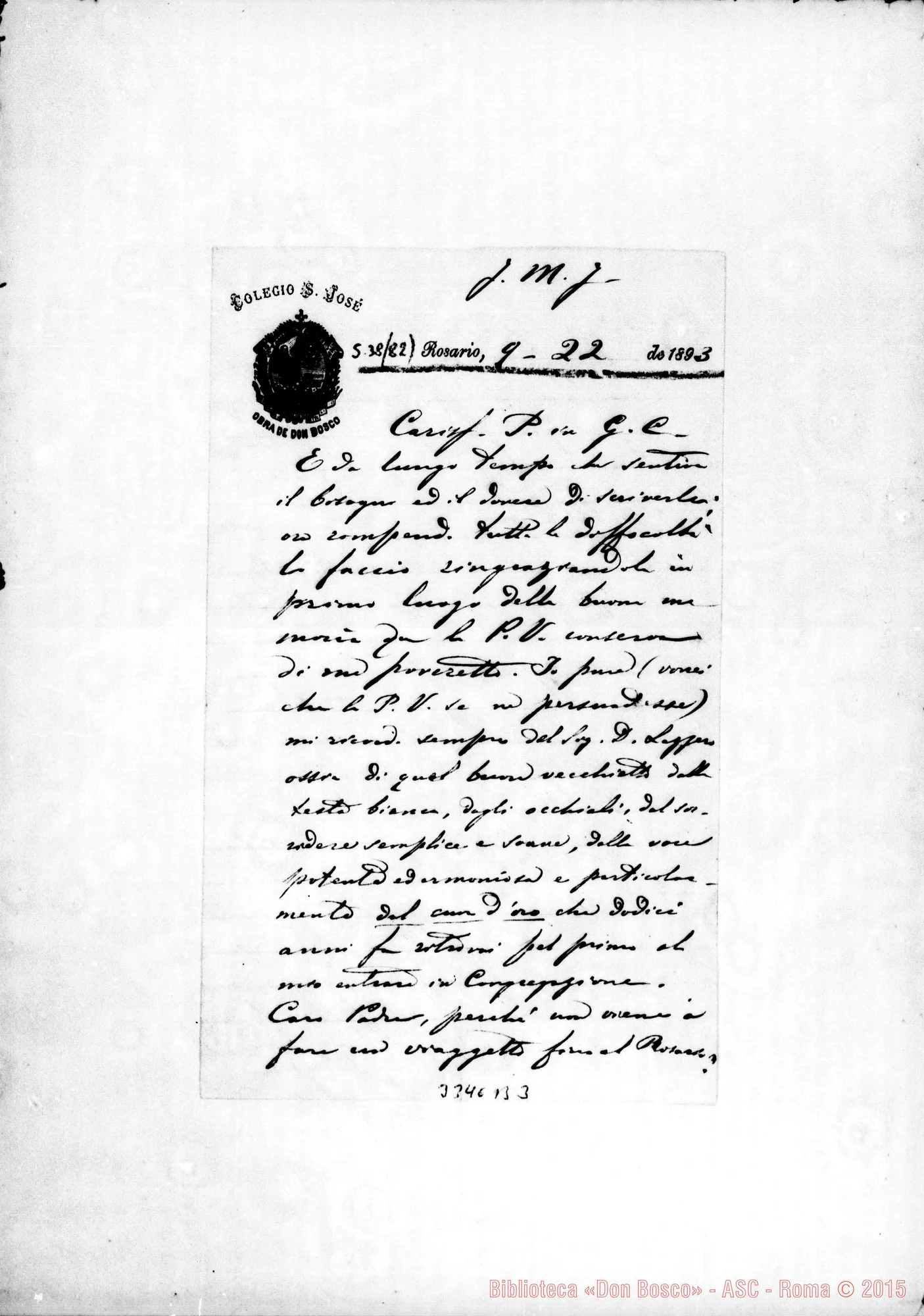 Fotogramma B 3 — Don Giovanni Piovano-Carissimo Padre. Rosario, 22-09-1893
