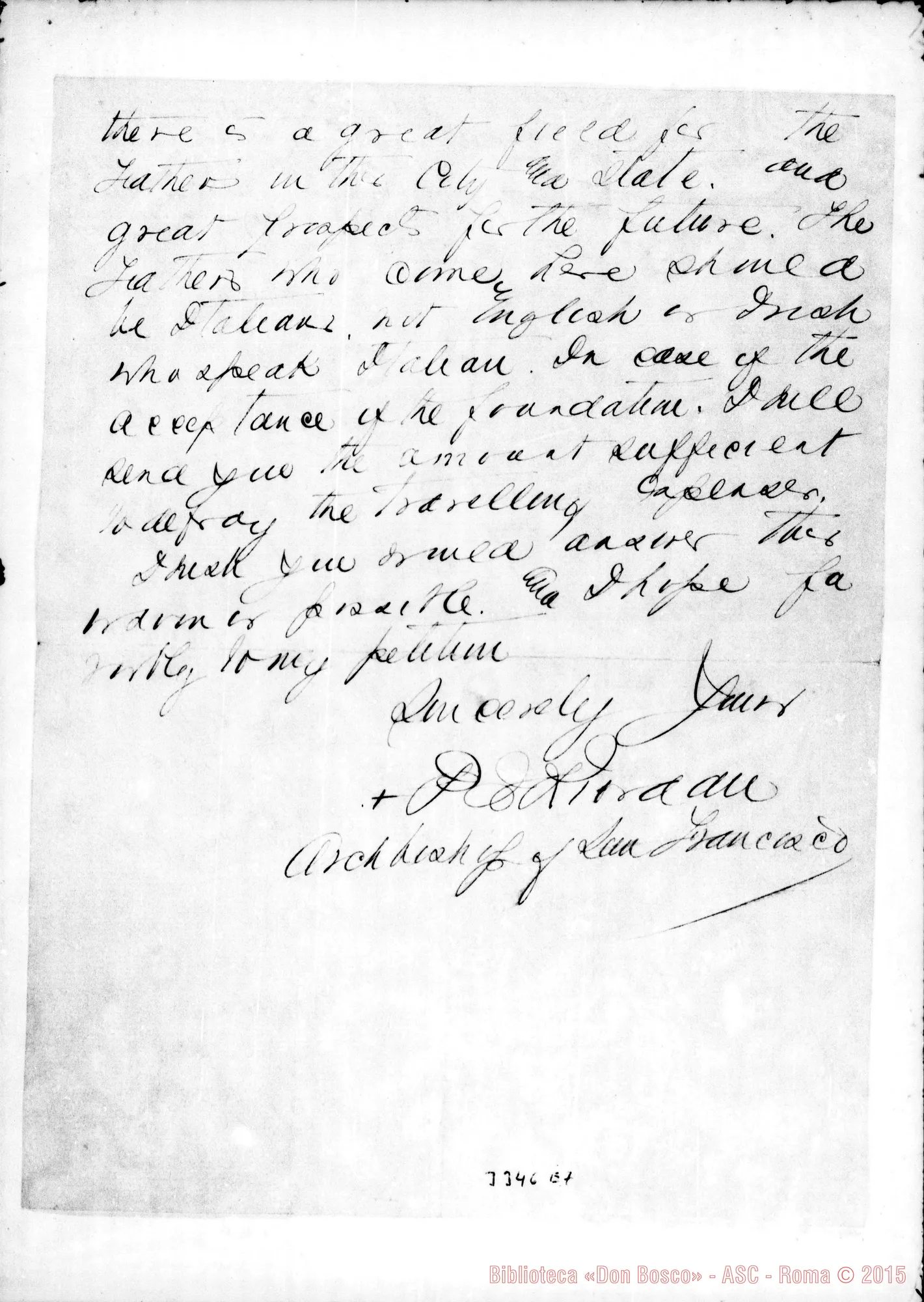 Fotogramma E 7 — Patrizio Guglielmo Riordan, arciv. di S. Francisco-D. Rua Autogr. Rua