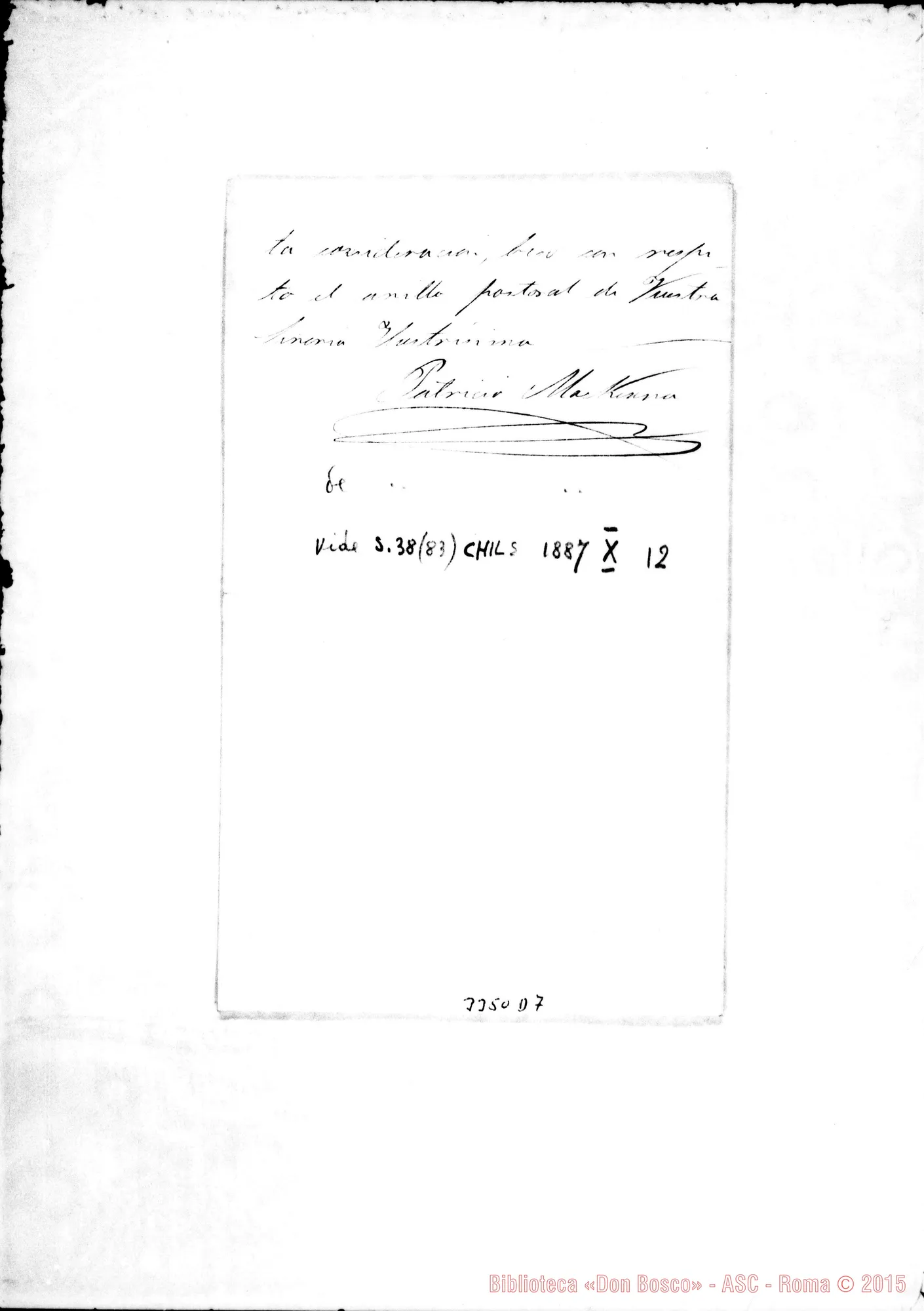 Fotogramma D 7 — Patrizio Mackenna-Mons. Cagliero. Santiago de Chile, 25-05-1888
