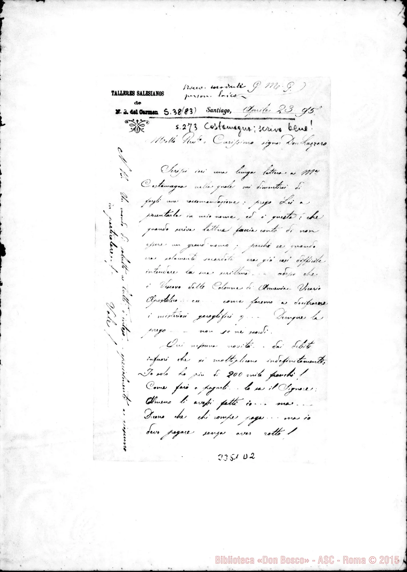 Fotogramma D 2 — Don Tomatis-Don Lazzero. Santiago, 23-04-1895