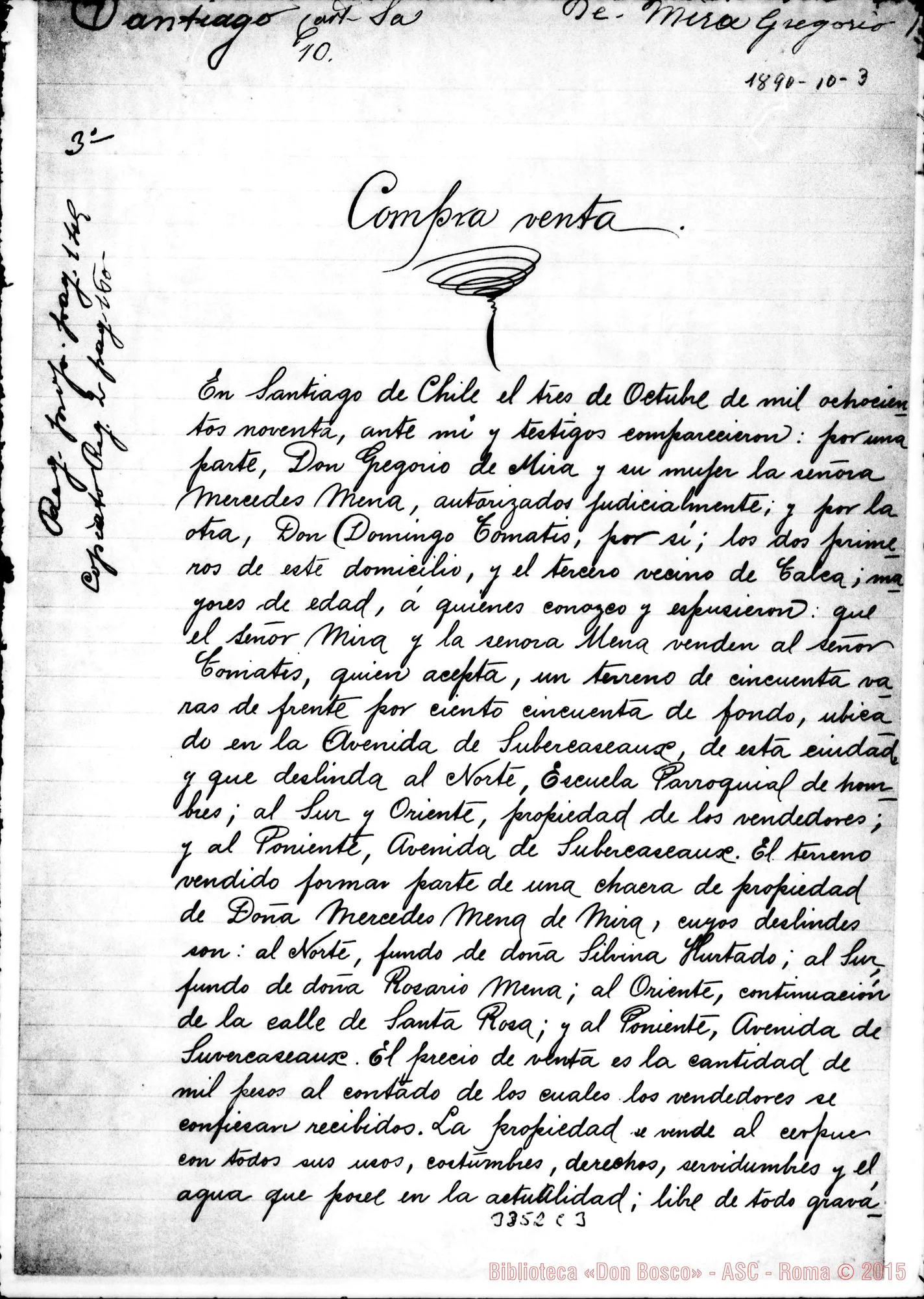 Fotogramma C 3 — Compraventa il 3-10-1890. Firma Mons. Fagnano