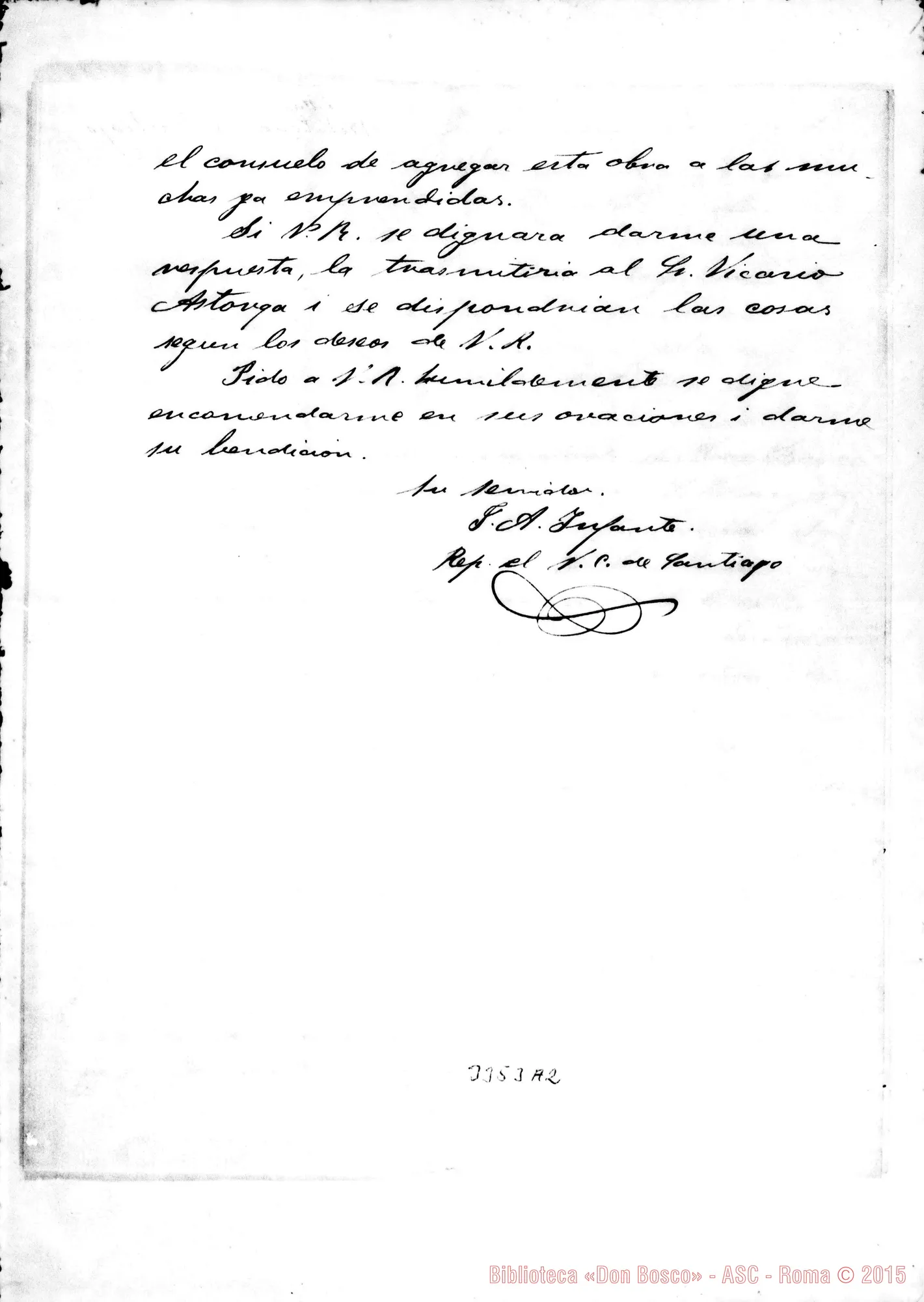 Fotogramma A 2 — José Alejo Infante-Don Bosco. Roma, 22-05-1886 Autogr. Rua