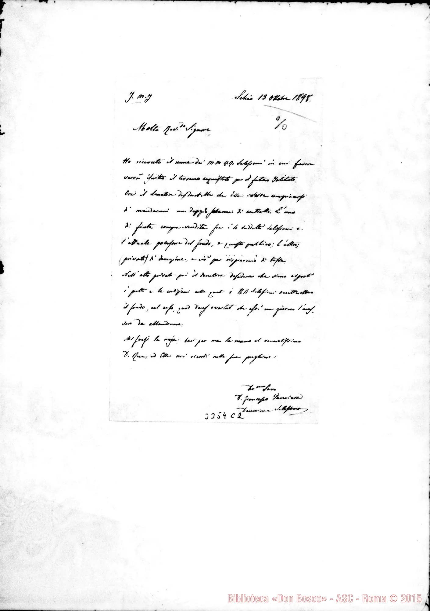 Fotogramma C 2 — Don Francesco Panciera-Rev.do Sig. Di seguito: disposizioni per la risposta. Ott. 1898