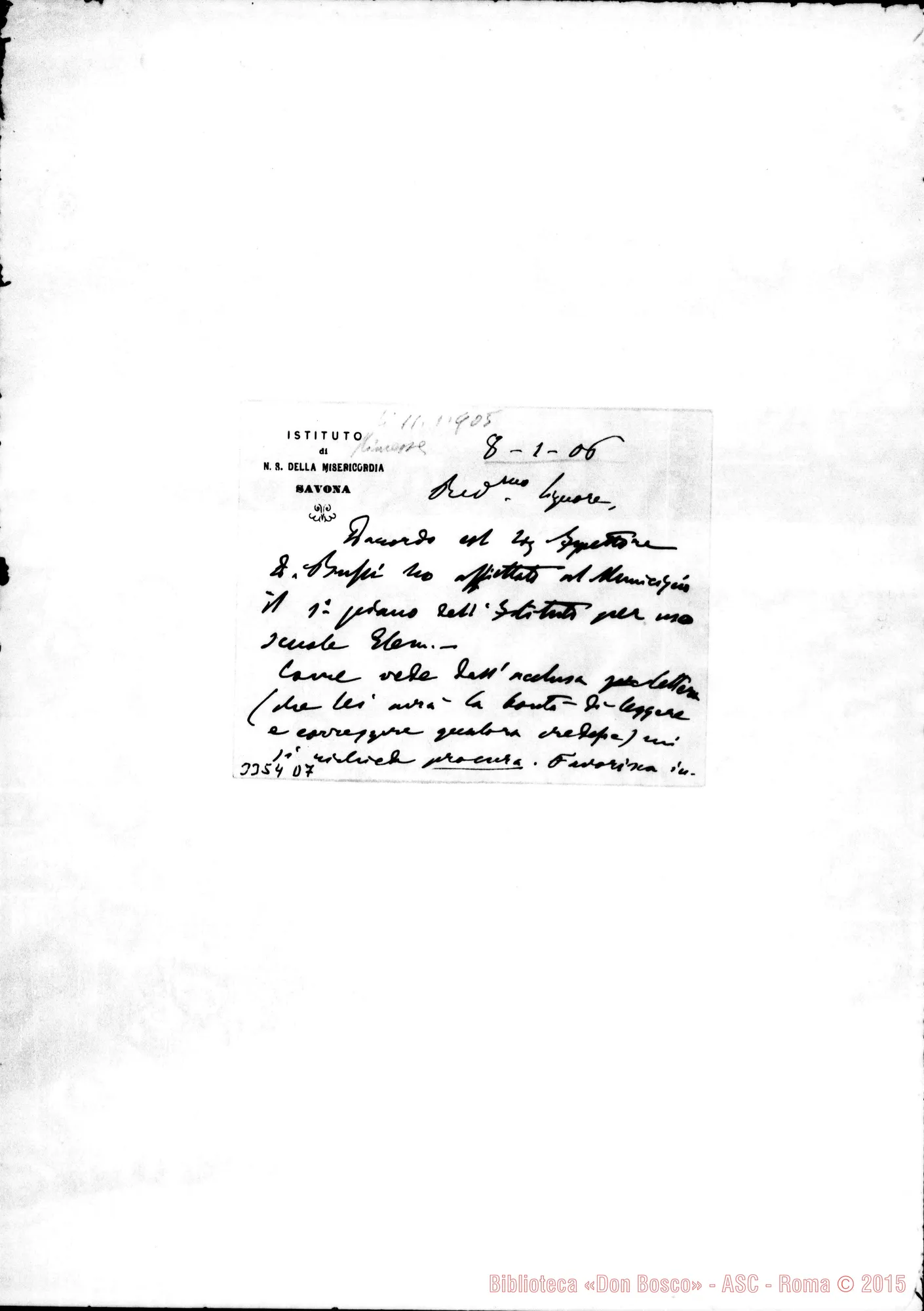 Fotogramma D 7 — Don Viglietti-Rev.mo Sig. Savona, 8-01-1906