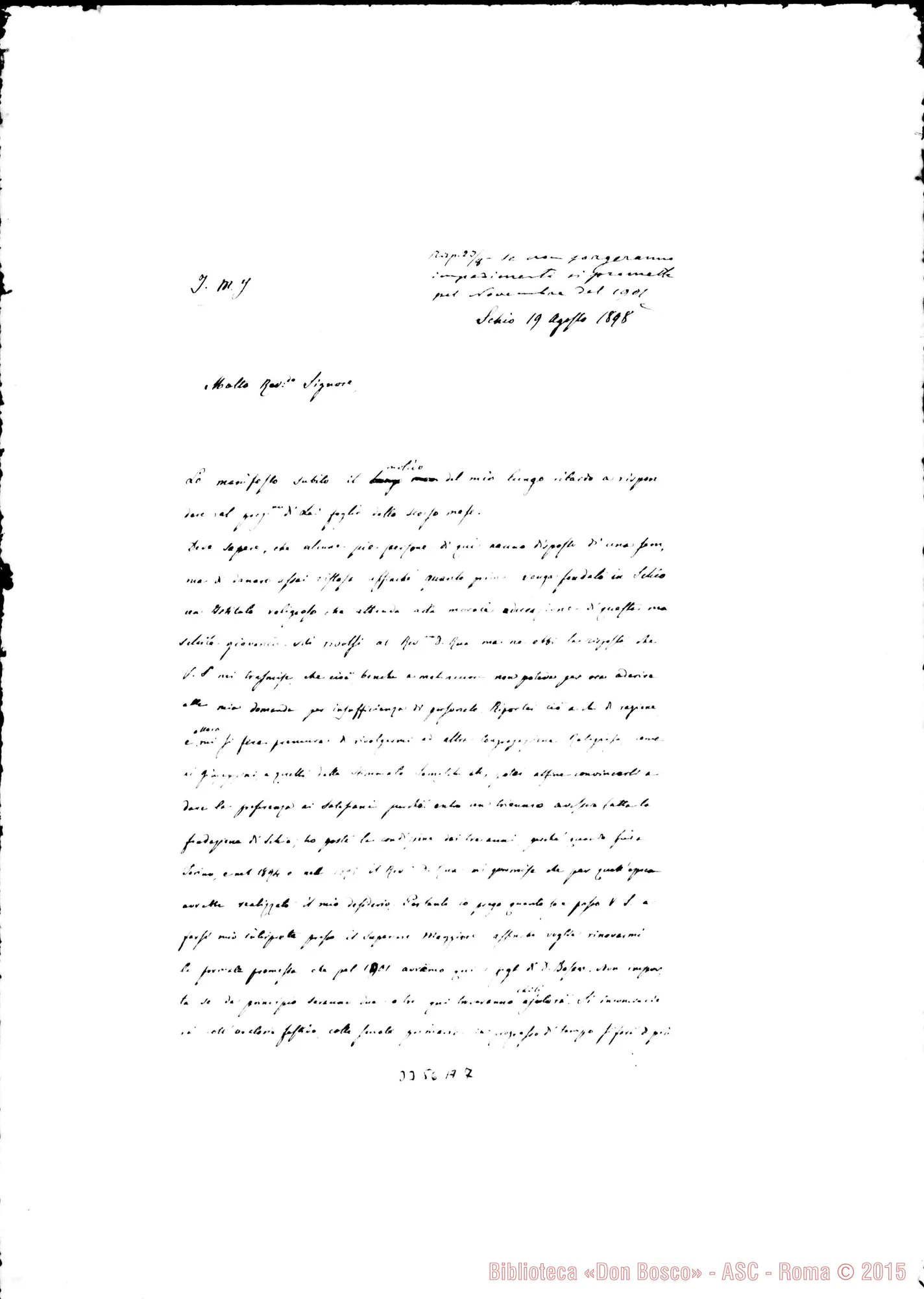 Fotogramma A 7 — Don Francesco Panciera-Rev.do Sig. Schio, 19-08-1898