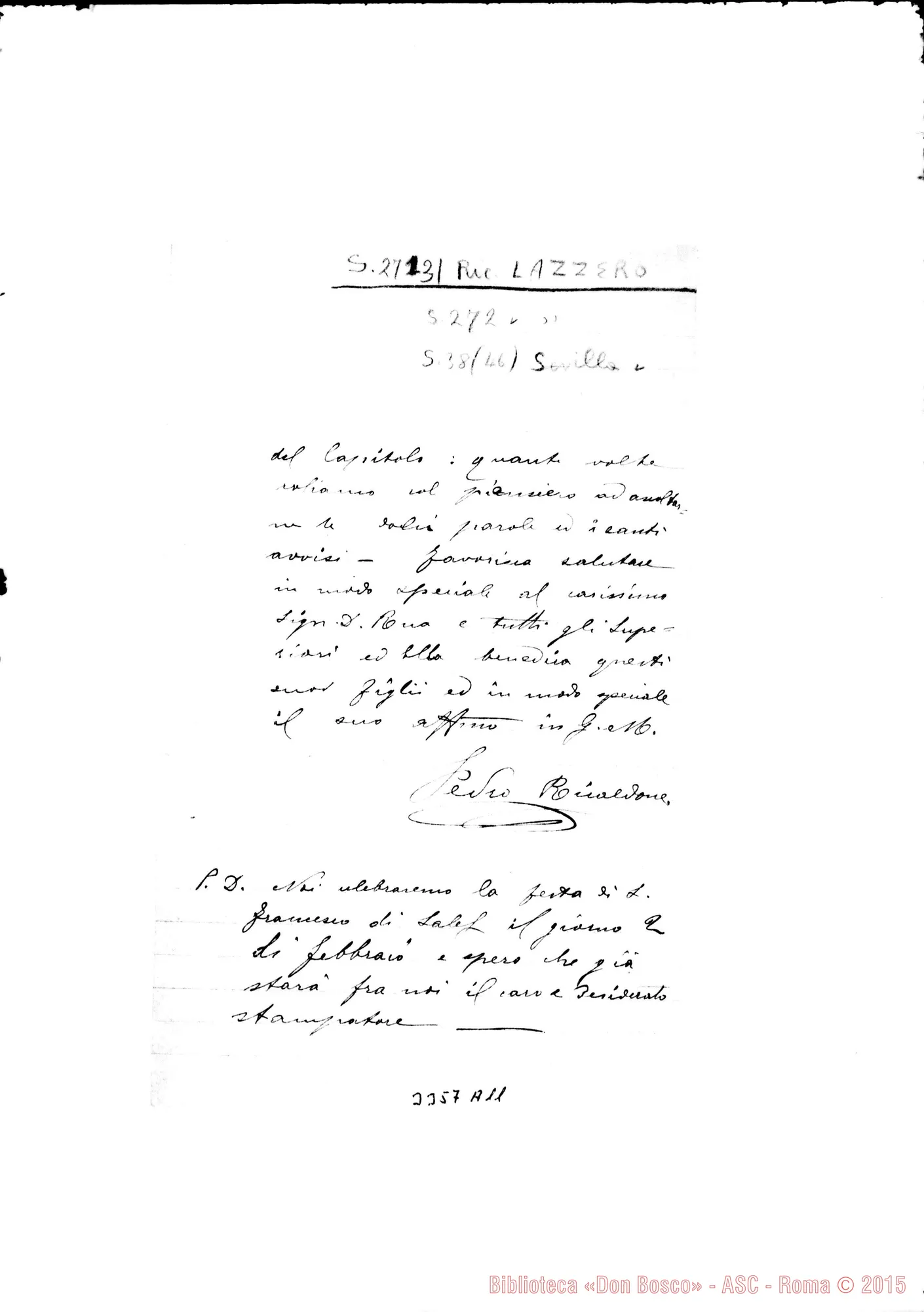 Fotogramma A 11 — Don Pietro Ricaldone-Carissimo Padre. Sevilla, 19-01-1896