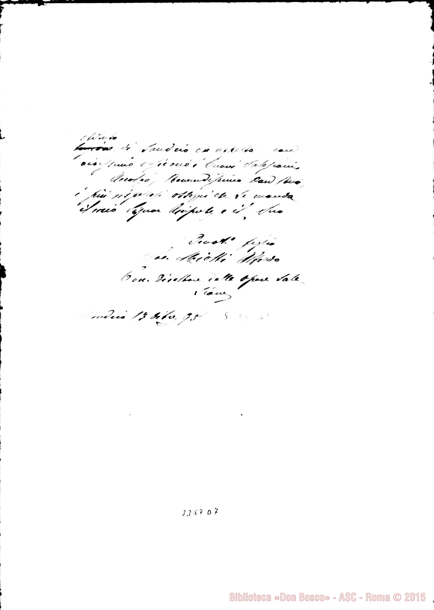 Fotogramma D 7 — Don Alfredo Miotti-Don Rua. Sondrio, 13-12-1895 Autogr. Rua