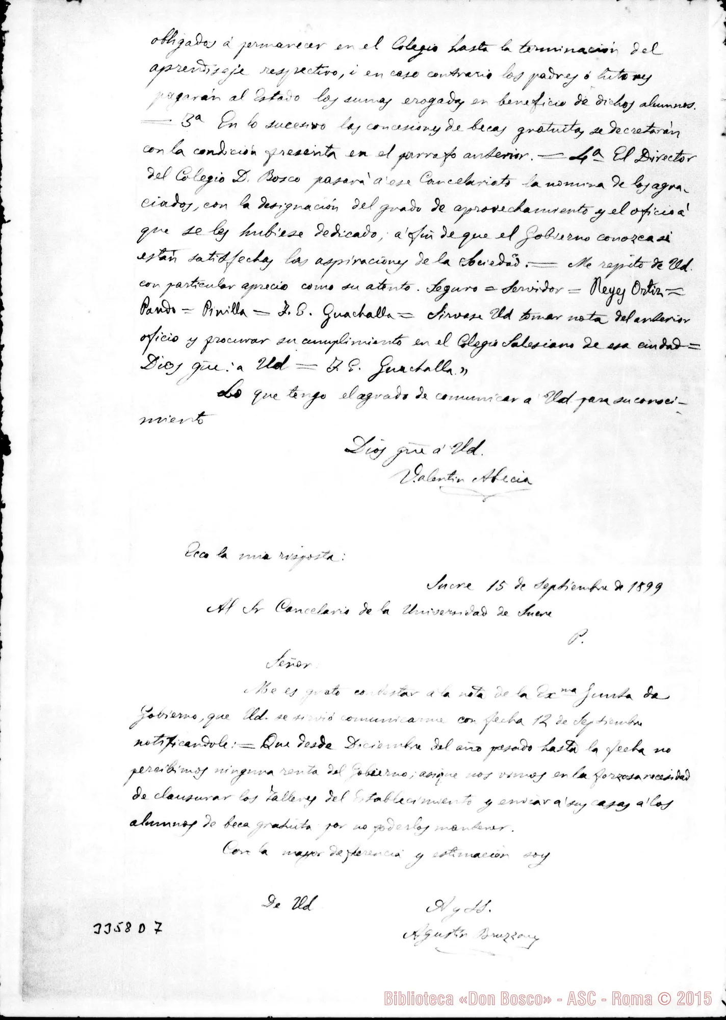 Fotogramma D 7 — Cancelariato dell’Universita* di Sucre-Direttore. Sucre, 12-09-1899 Autogr. Rua