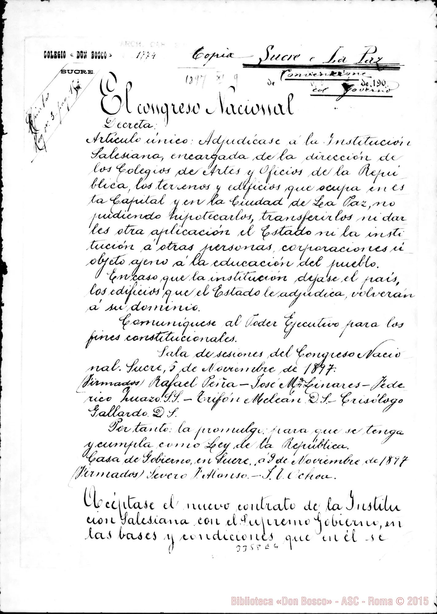 Fotogramma E 4 — Congreso Nacional: Decreto. 9-11-1897 All. convenzione