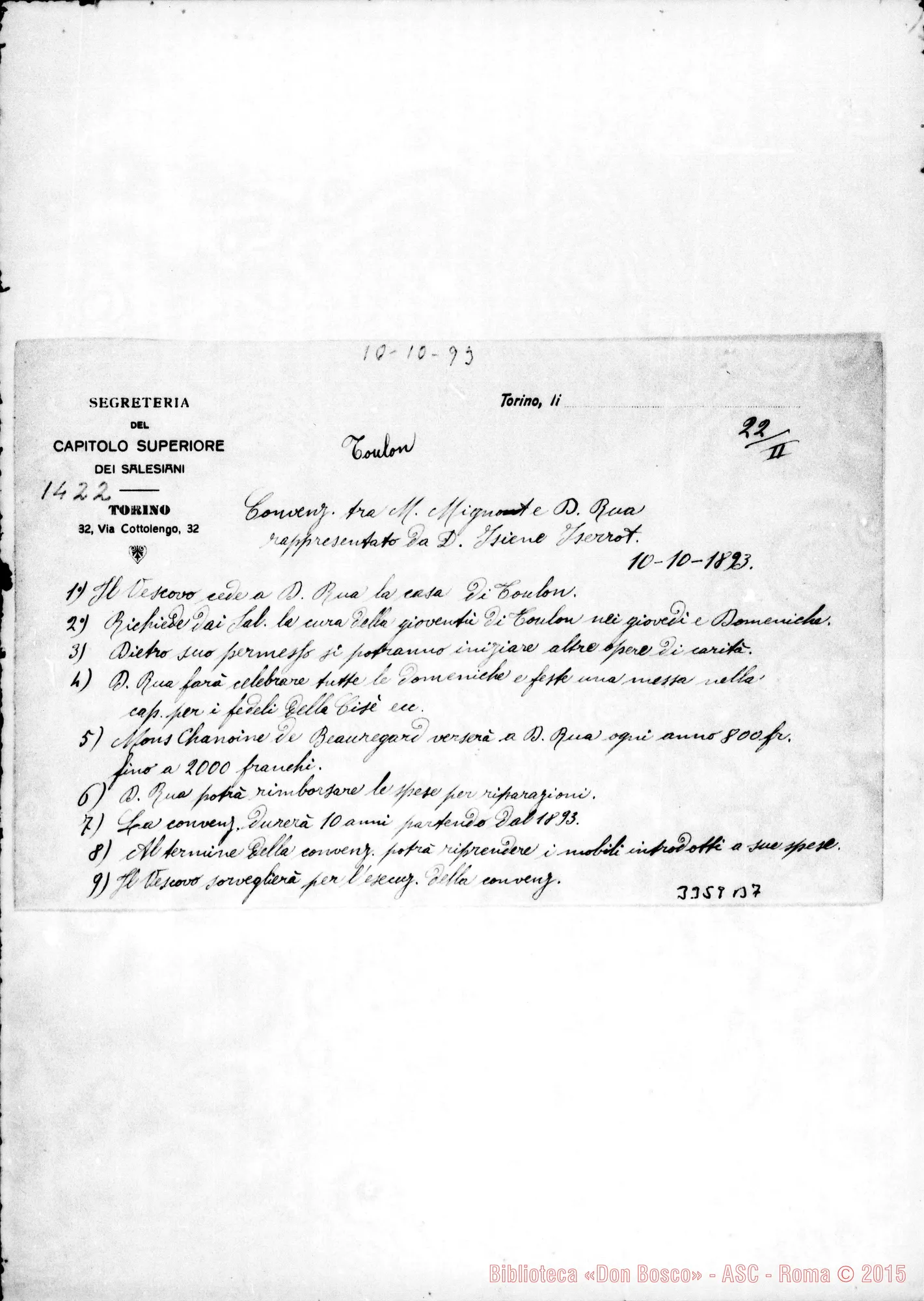 Fotogramma B 7 — Convenzione. Copia, il 10-10-1893