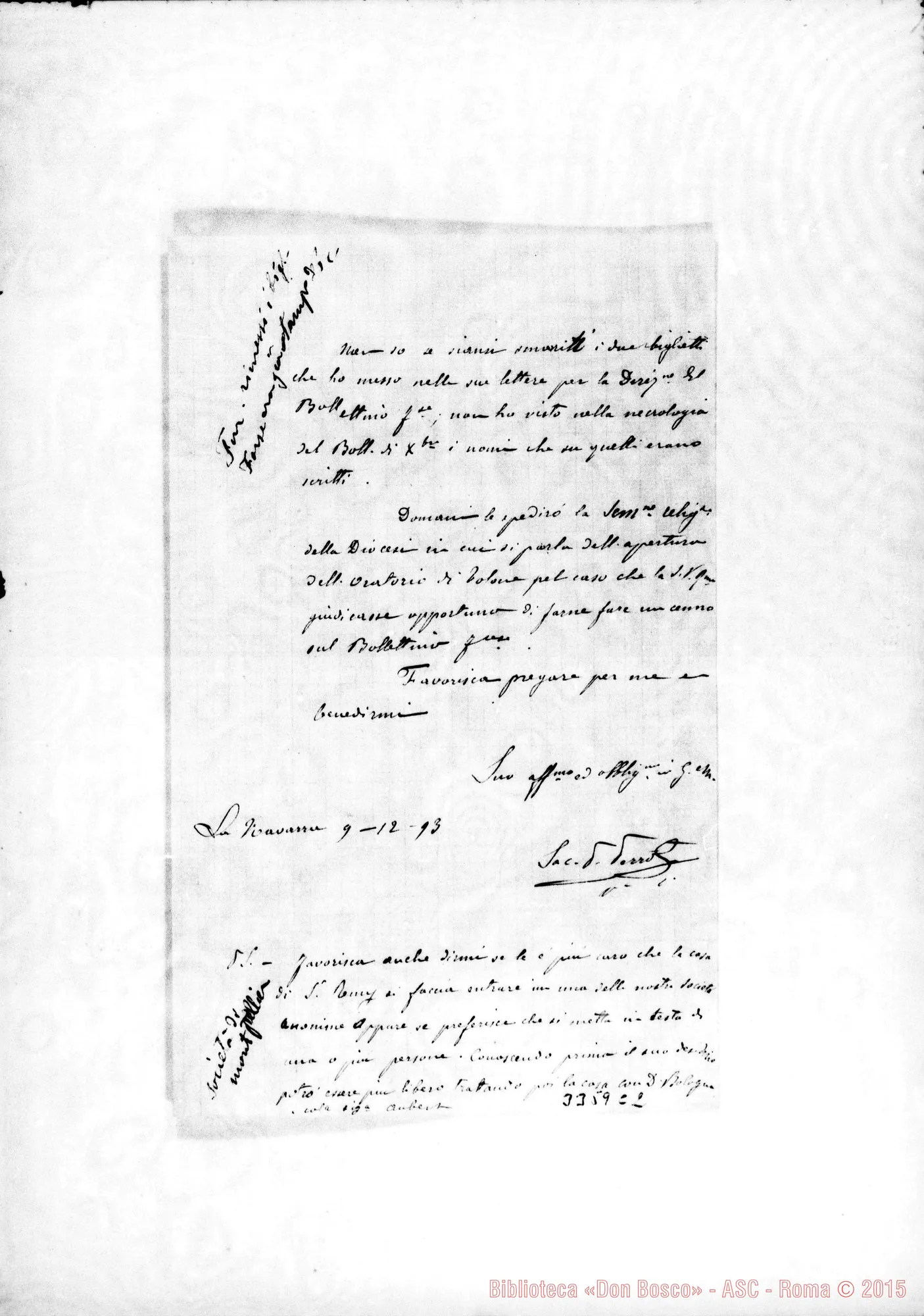 Fotogramma C 2 — Don Pierre Perrot-Don Rua. La Navarre, 9-12-1893 Autografi Rua