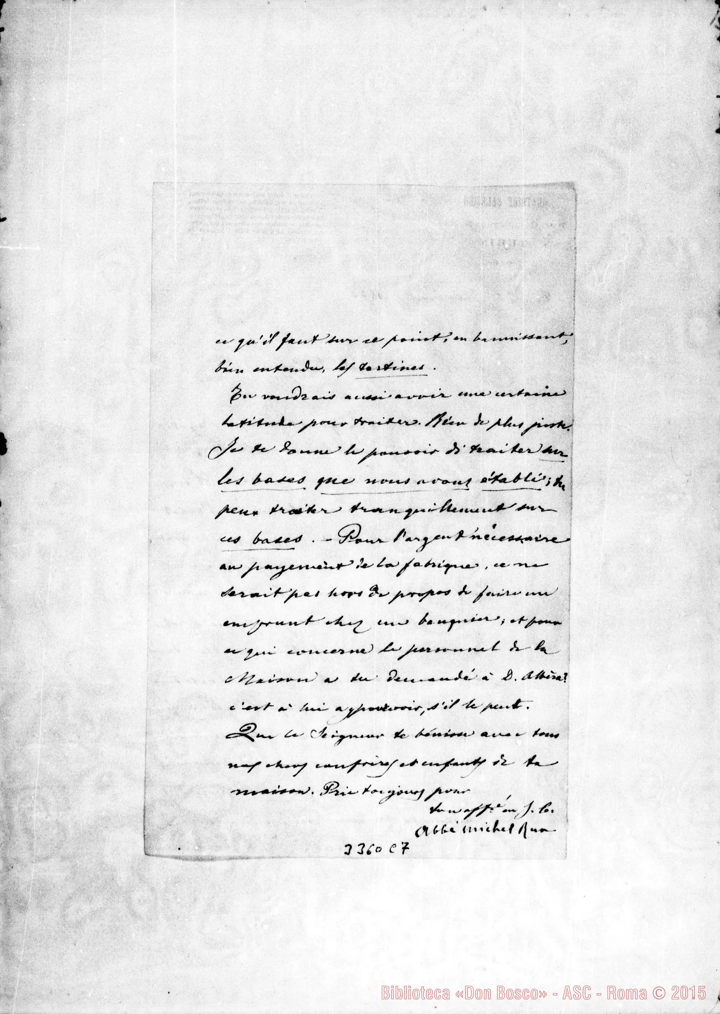 Fotogramma C 7 — Don Rua-Don Bologna. Torino, 21-10-1890 Copia con firma autogr. Rua