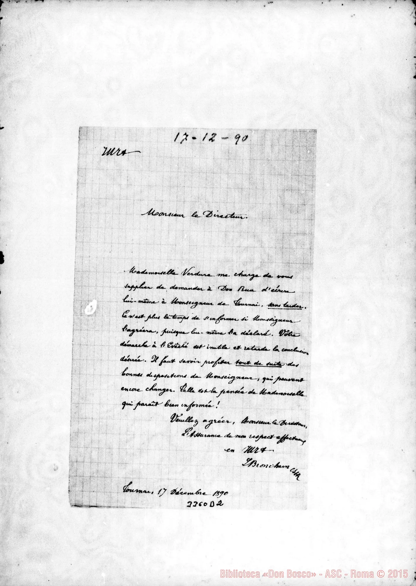 Fotogramma D 2 — L. Bronchain-Monsieur le Directeur. Tournai, 17-12-1890
