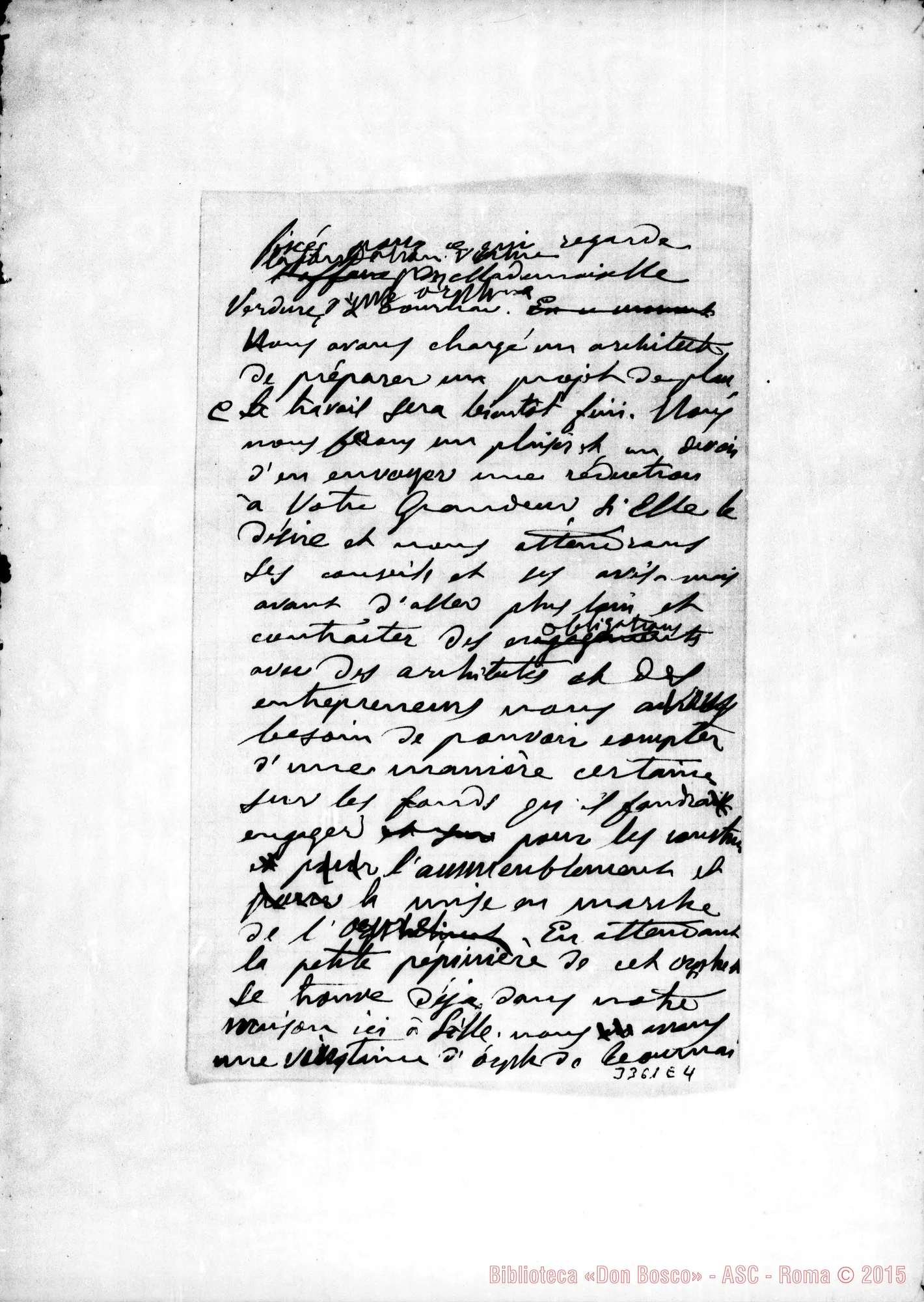 Fotogramma E 4 — Don Bologna-Monseigneur. Lille, 9-03-1892 Minuta di lettera