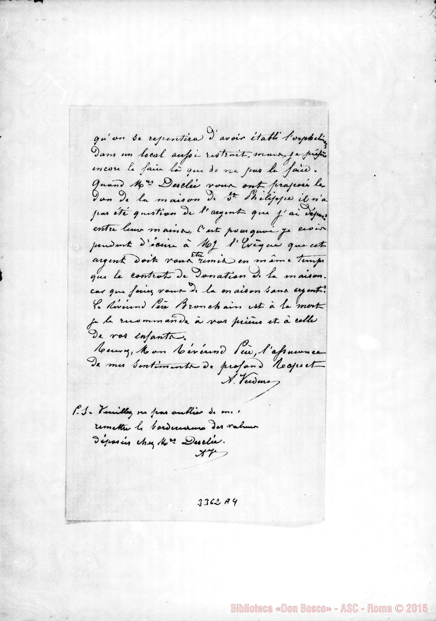 Fotogramma A 4 — M.lle Verdure-Père. Di seguito: copia di lett. A Jules E Henri Desclée.