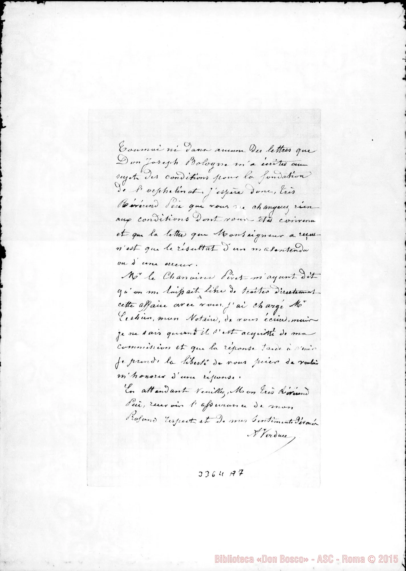 Fotogramma A 7 — M.lle Verdure-Révérend Père. Tournai, 20-02-1894 Autogr. Rua