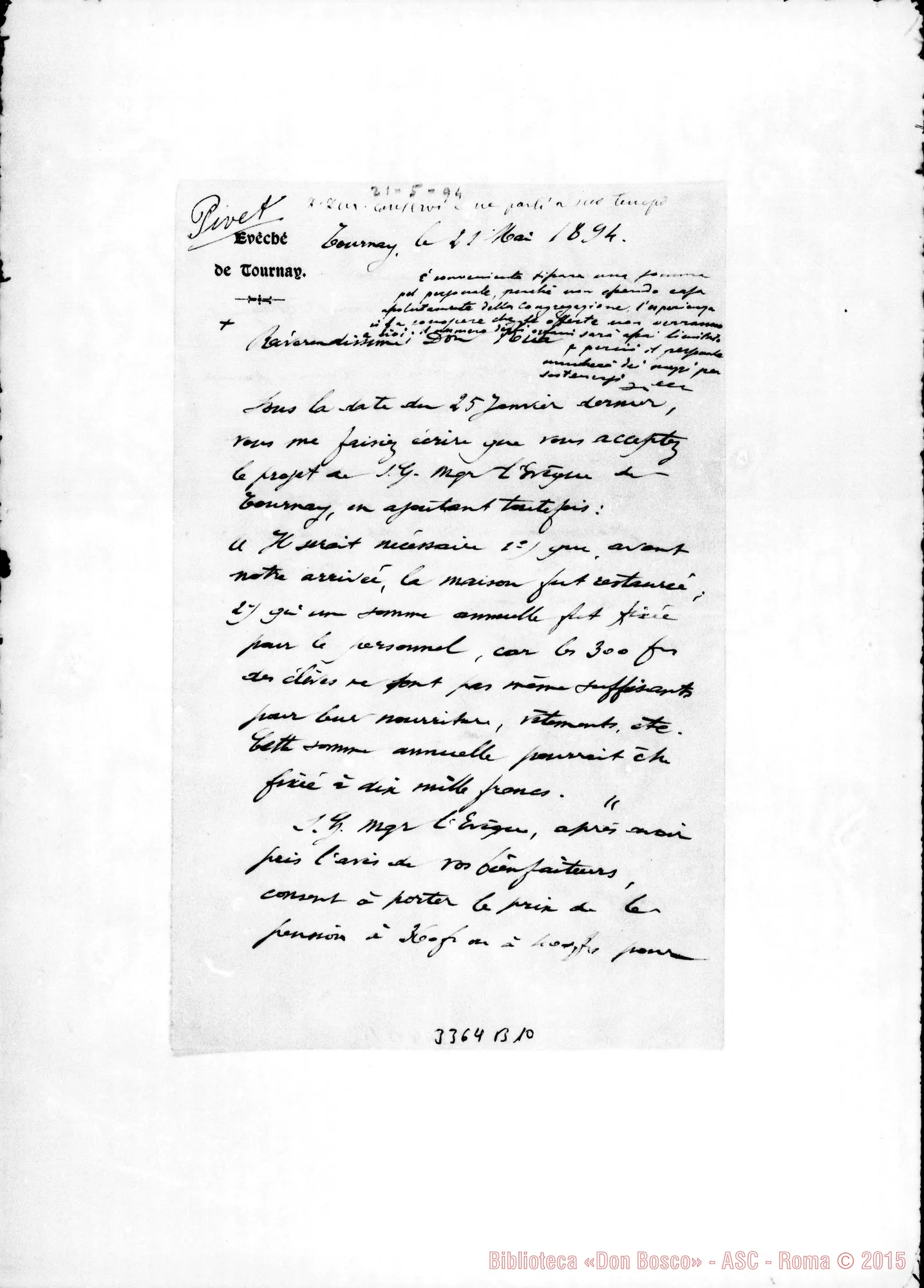 Fotogramma B 10 — Can. Alf. Pivet-Don Rua. Tournai, 21-05-1894 Autogr. Rua