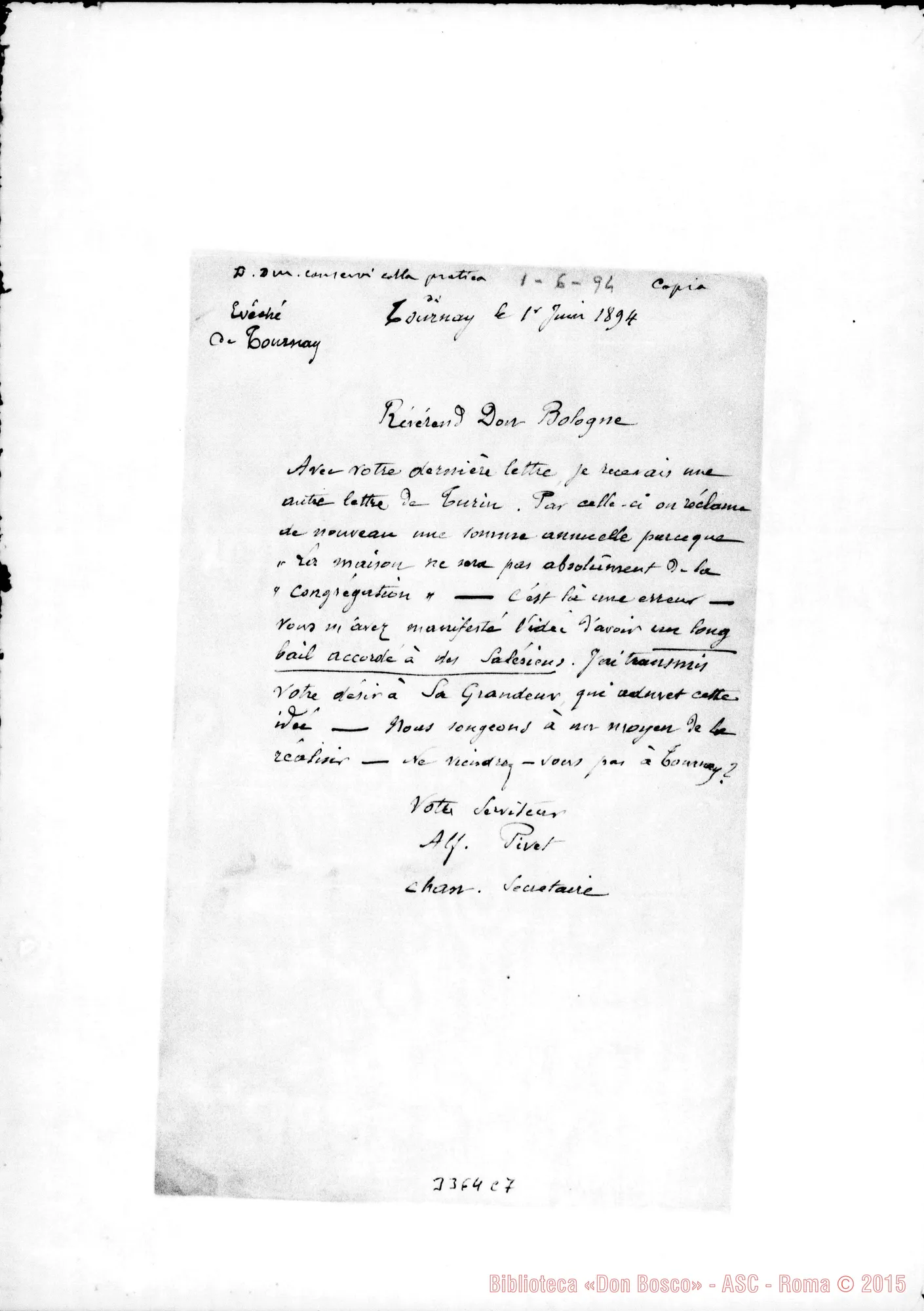 Fotogramma C 7 — Can. Alf. Pivet-Don Bologna. Tournai, 1-06-1894 Copia