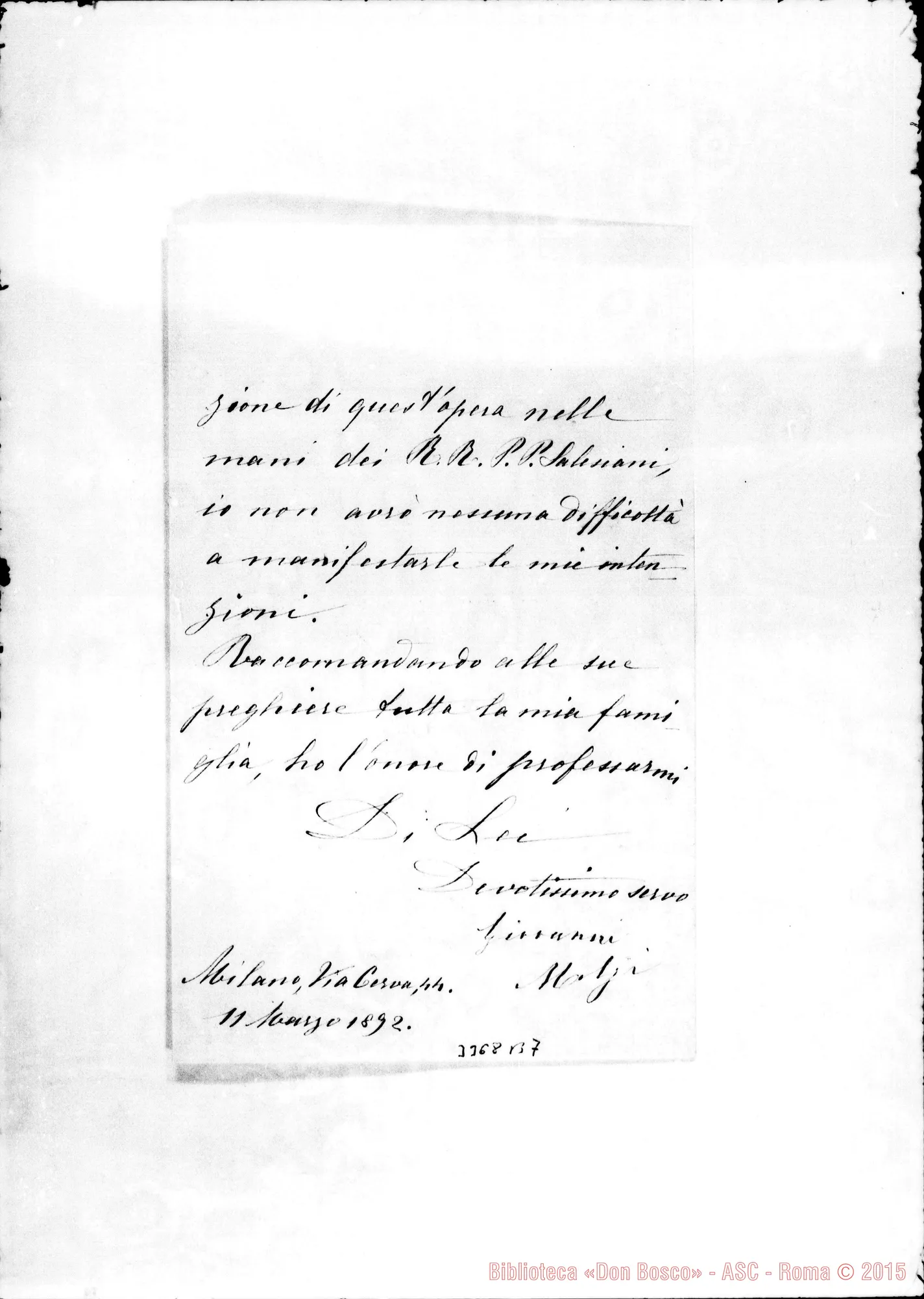 Fotogramma B 7 — Giovanni Melzi-Don Rua. Milano, 11-03-1892