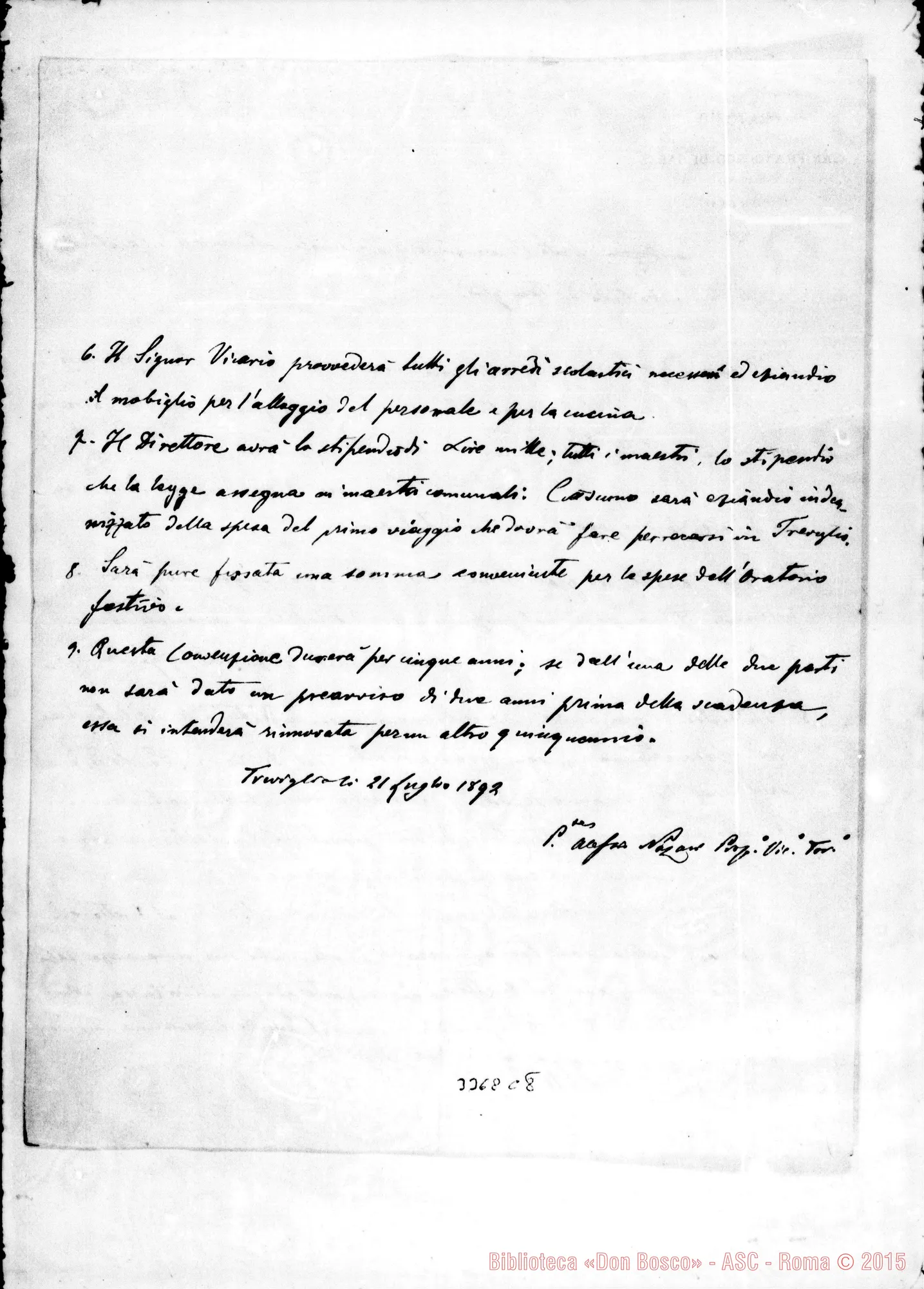 Fotogramma C 8 — Don Durando-Vicario. Torino, 2-05-1892. Accluso progetto di convenzione con autogr. Rua