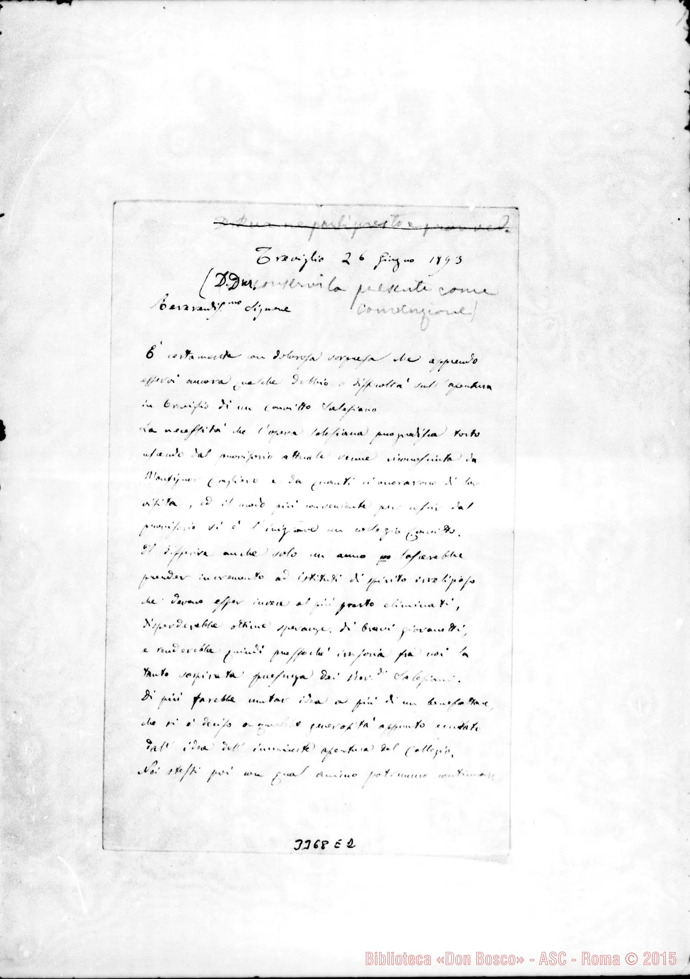 Fotogramma E 2 — Don Rainoni Francesco-Rev.mo Sig. Treviglio, 26-06-1893 Autogr. Rua
