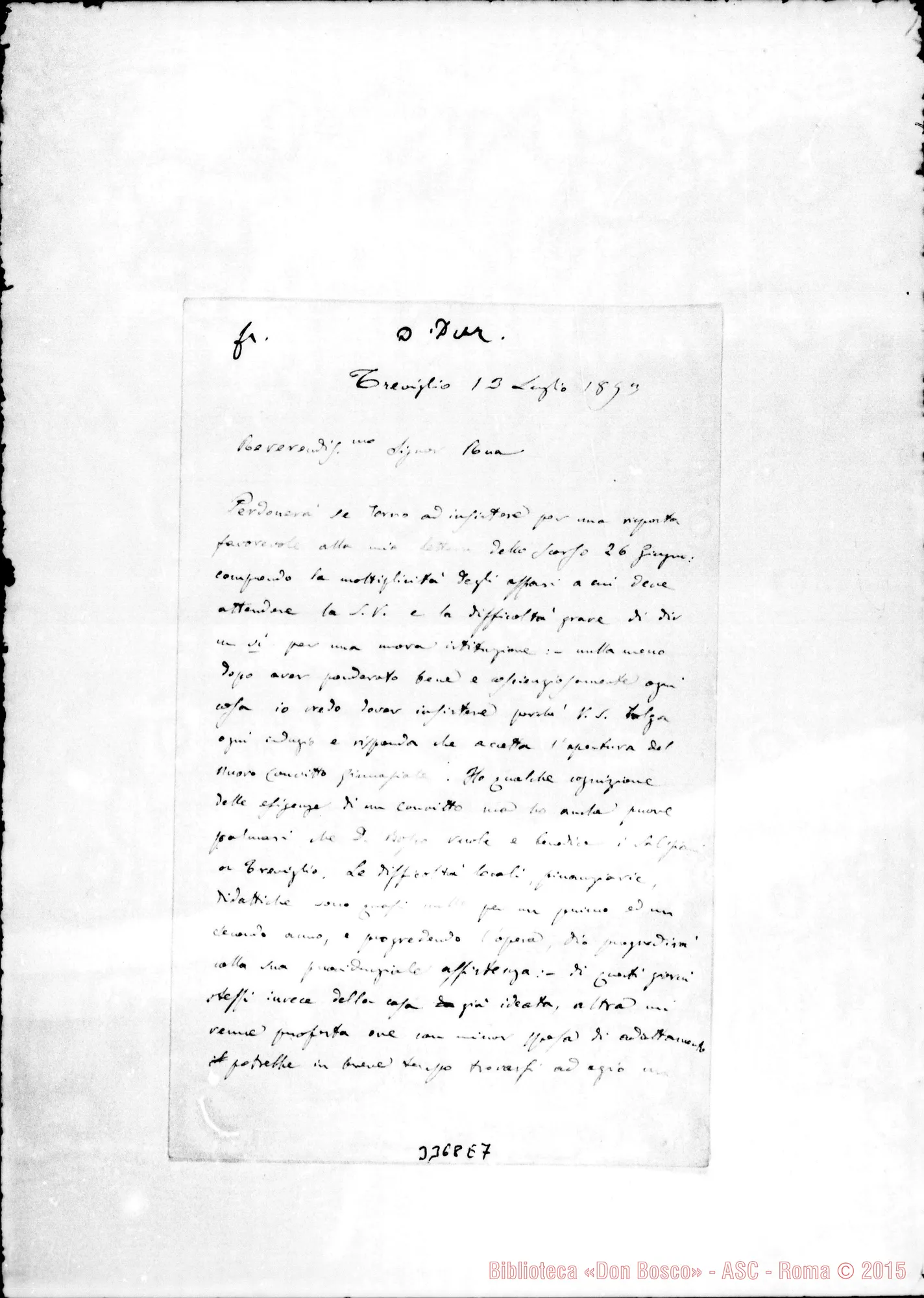 Fotogramma E 7 — Don Rainoni Francesco-Don Rua. Treviglio, 13-07-1893 Autogr. Rua