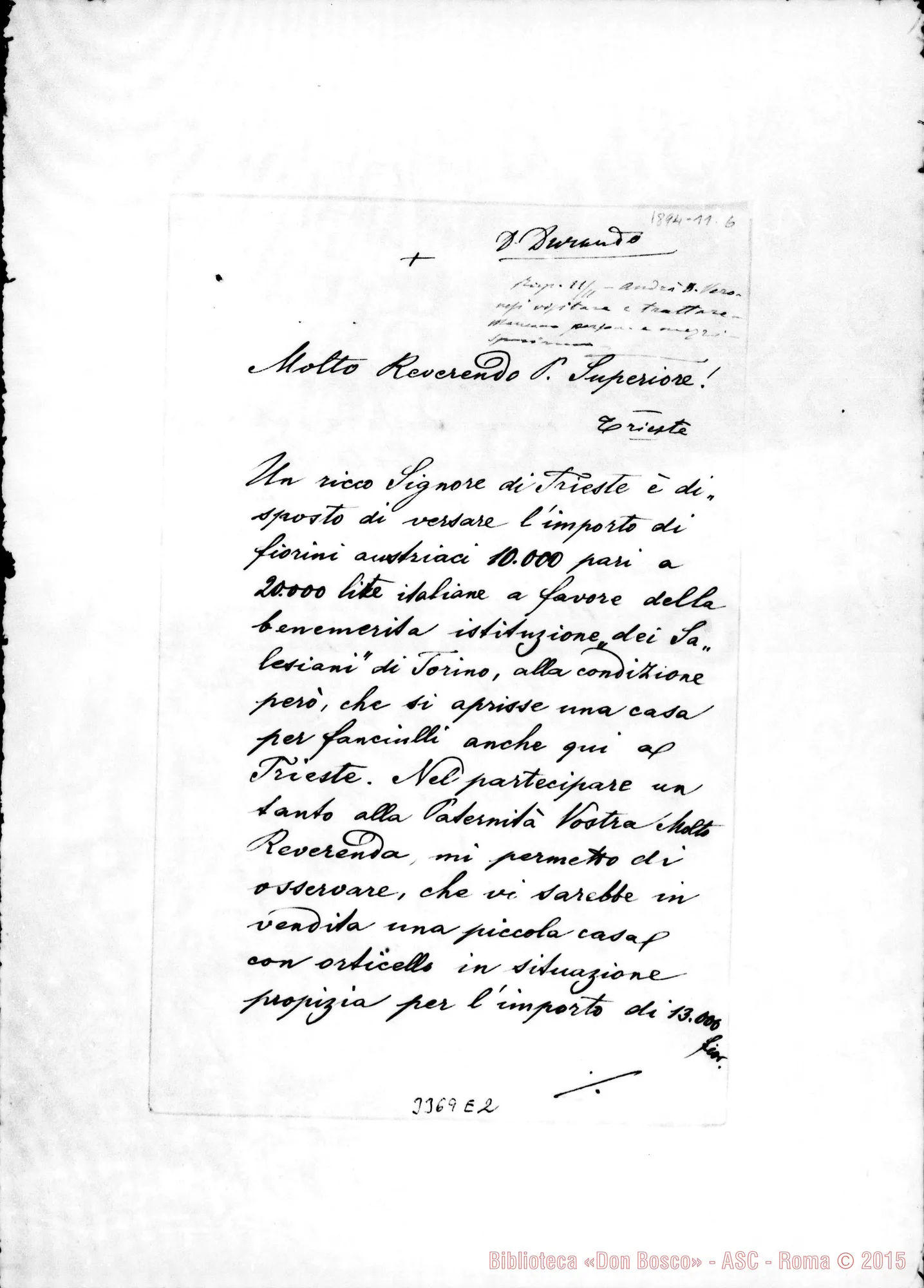 Fotogramma E 2 — Giovanni Glavina, vesc. di Trieste-Don Rua, il 6-11-1894