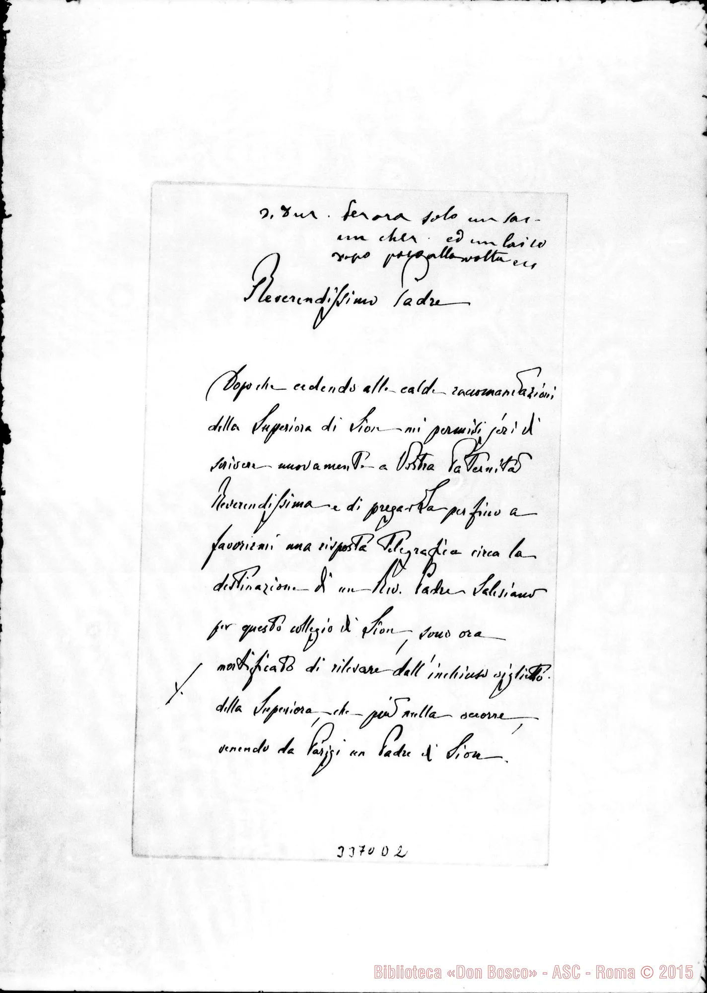 Fotogramma D 2 — Augusto Barone de Alber-Rev.mo Padre, il 6-09-1898 Autogr. Rua