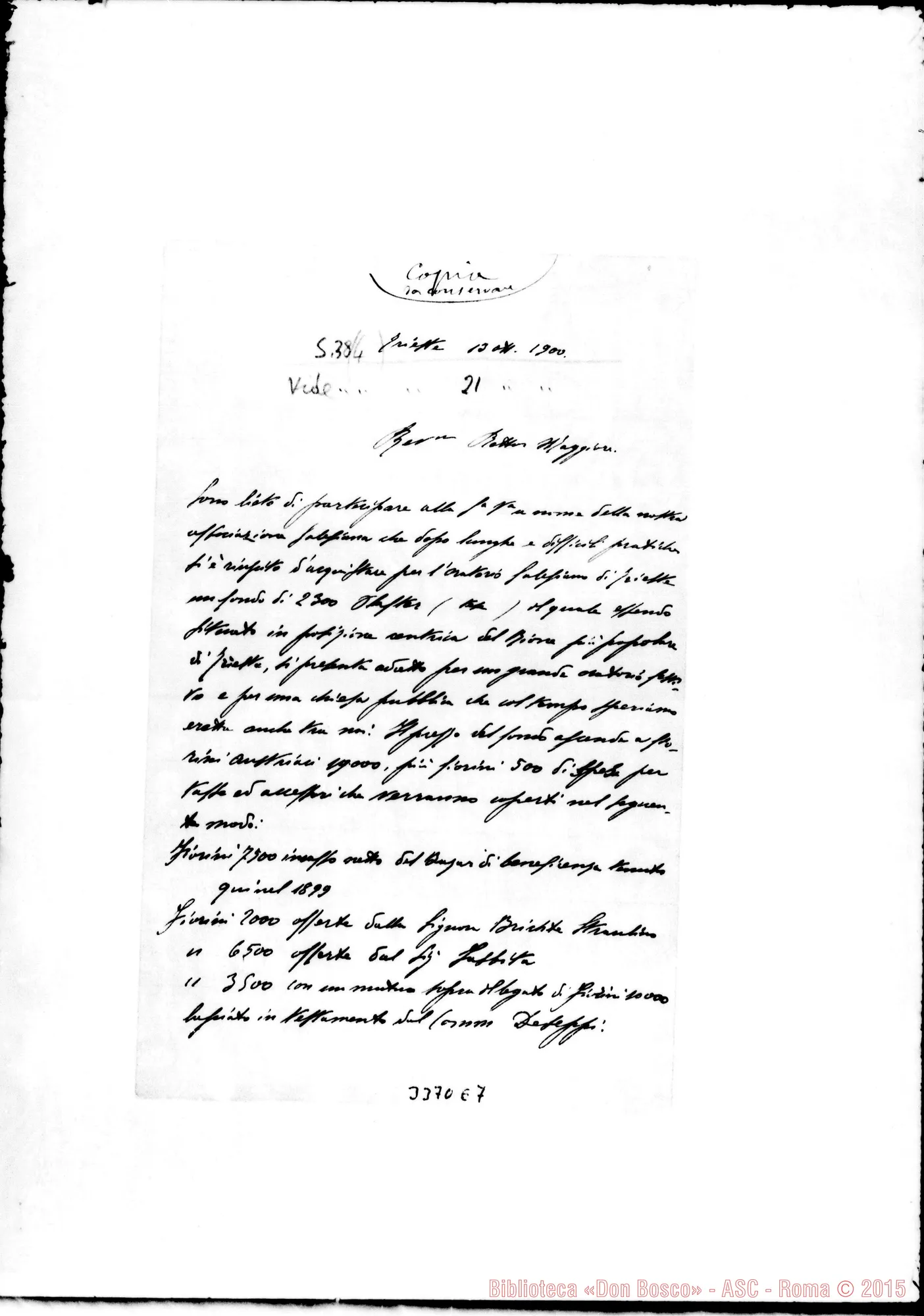 Fotogramma E 7 — Don Carlo Mecchia-Don Rua. Trieste, 13-10-1900 Autogr. Rua