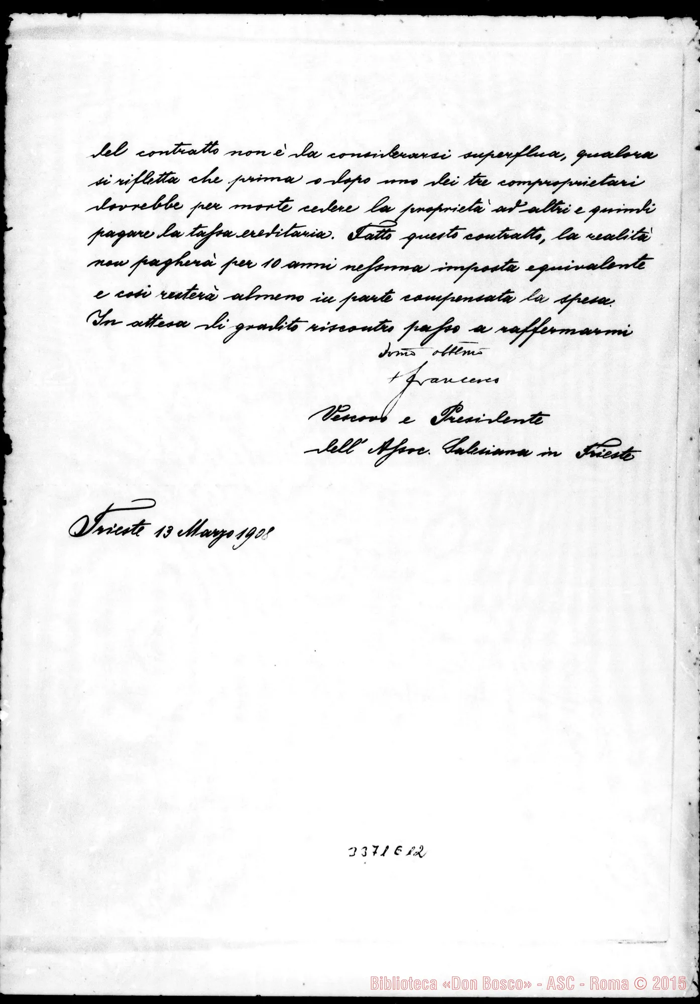 Fotogramma E 12 — Francesco Nagl, vesc.-Don Rua. Trieste, 13-03-1908