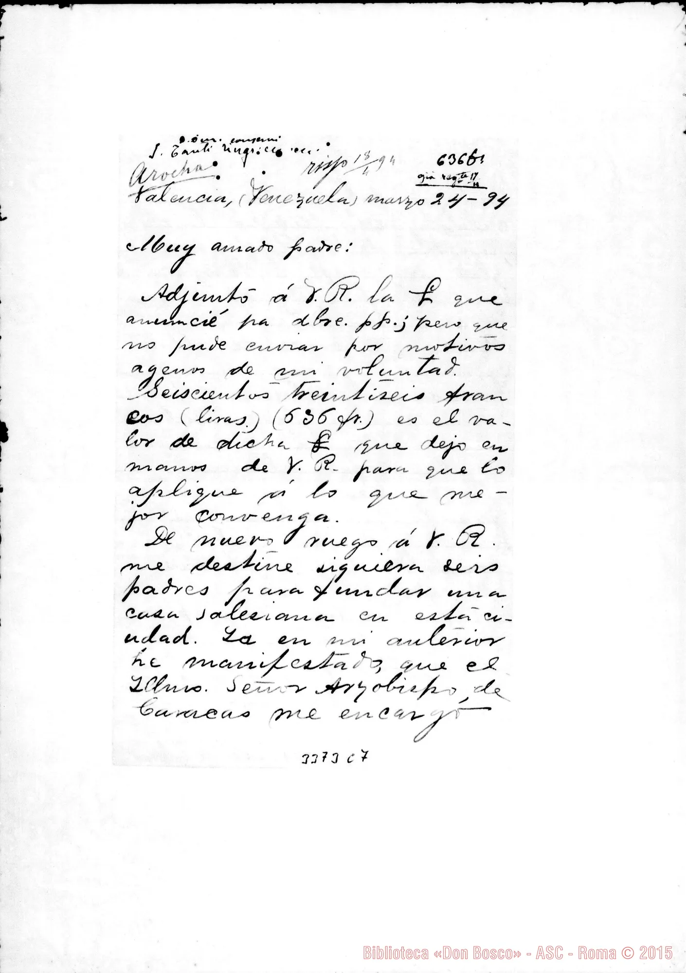 Fotogramma C 7 — Pbro. Julio de la R. Arocha-Amado Padre, il 24-03-1894 Autogr. Rua