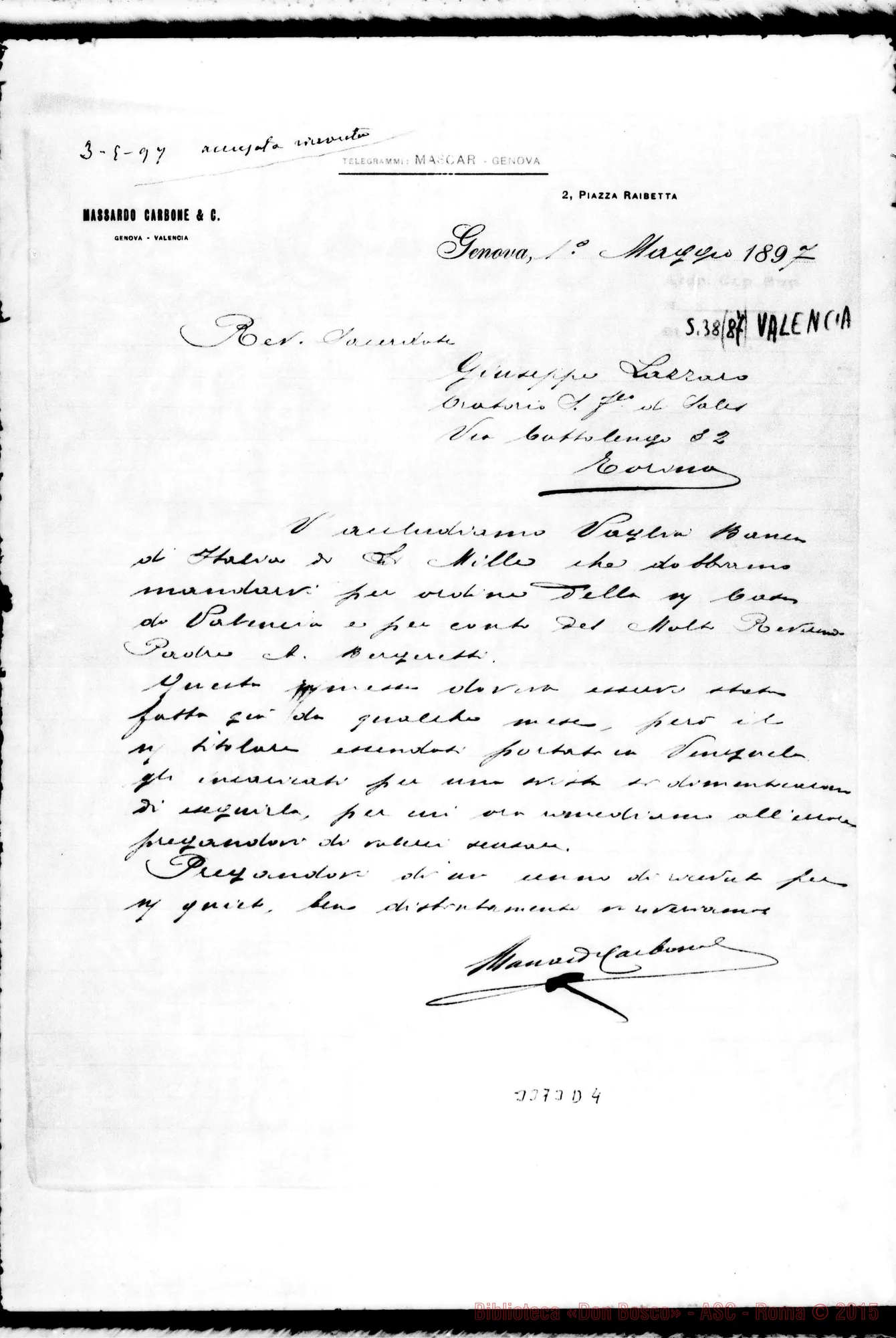 Fotogramma D 4 — Massardo Carbone-Don Lazzero. Genova, 1-05-1897