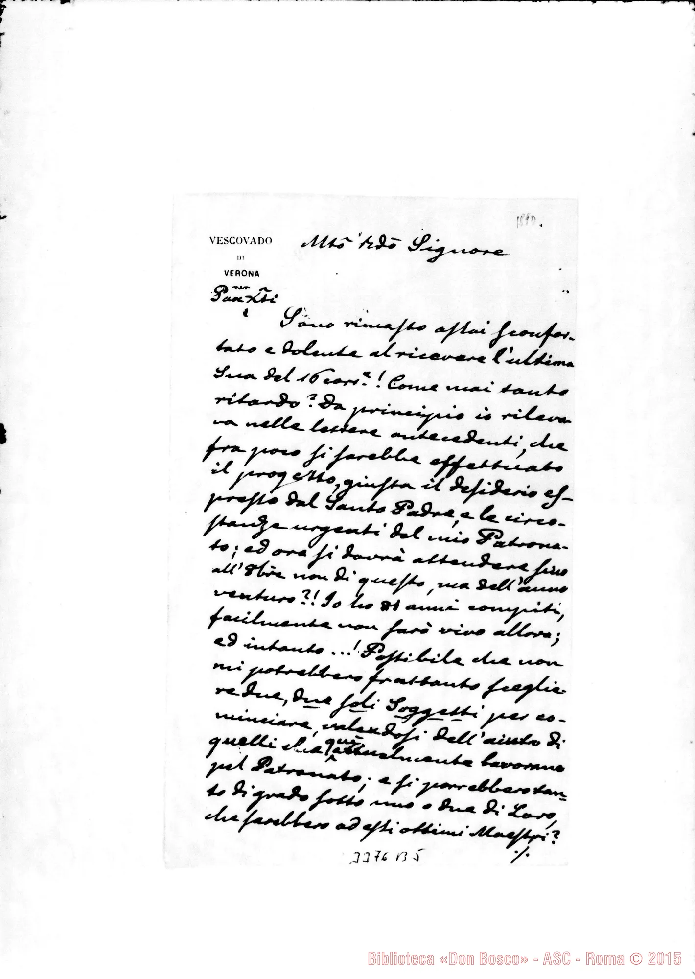 Fotogramma B 5 — Card. Luigi di Canossa-Rev.do Sig. Verona, 28-08-1890