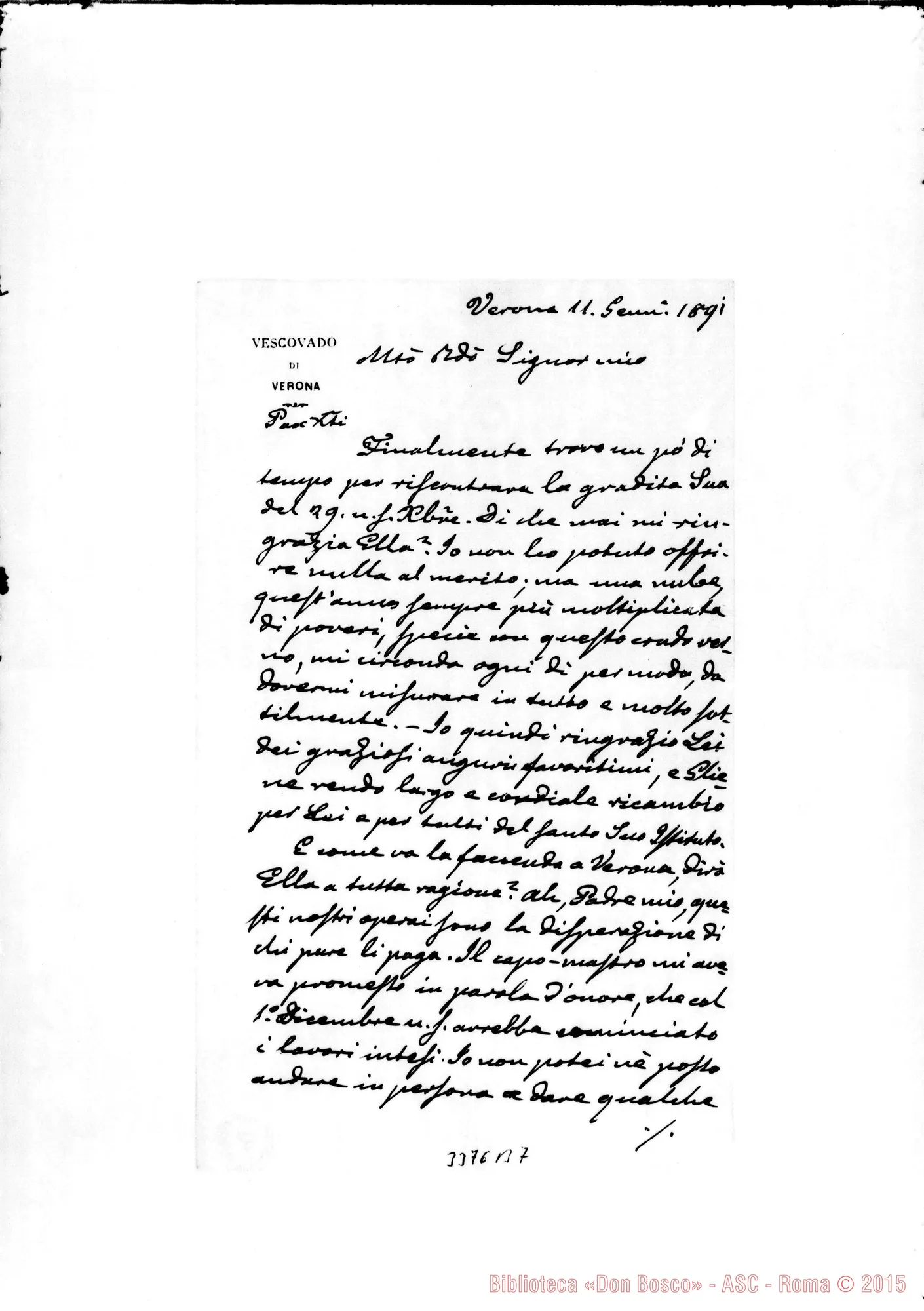 Fotogramma B 7 — Card. Luigi di Canossa-Rev.do Sig. Verona, 11-01-1891