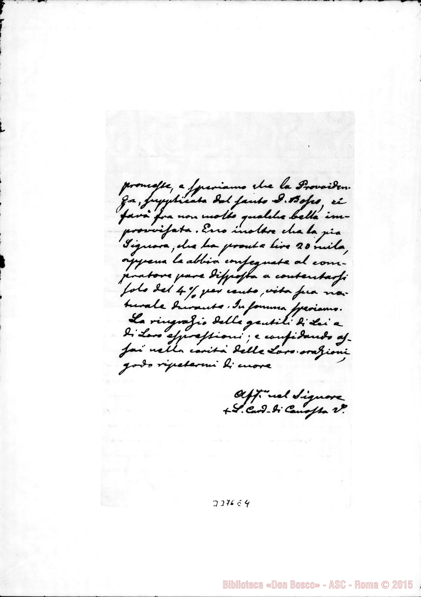 Fotogramma E 4 — Card. Luigi di Canossa-Don Rua. Verona, ottobre 1892. Autogr. Rua