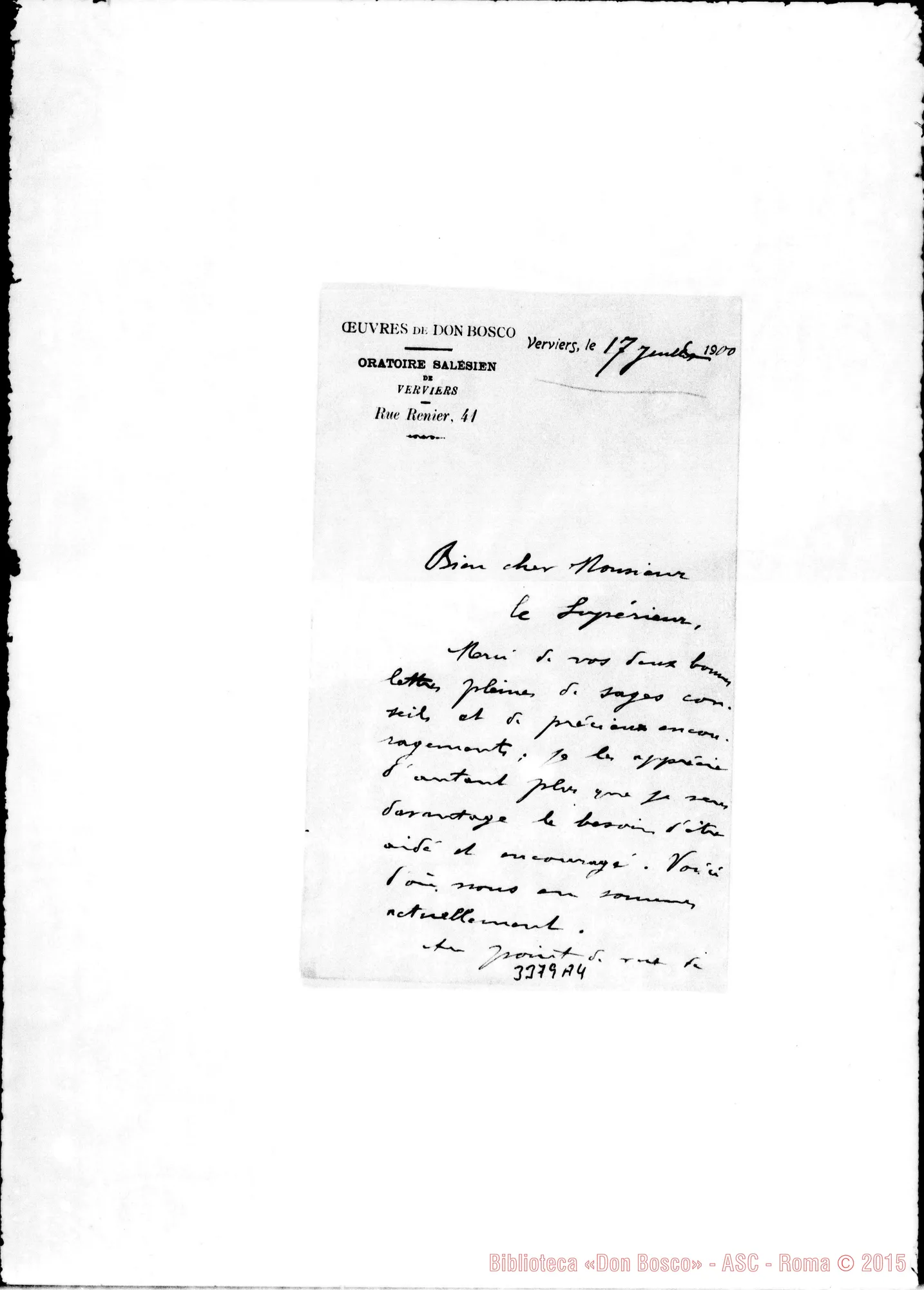 Fotogramma A 4 — E. Cosson-Monsieur le Supérieur. Verviers, 17-07-1900