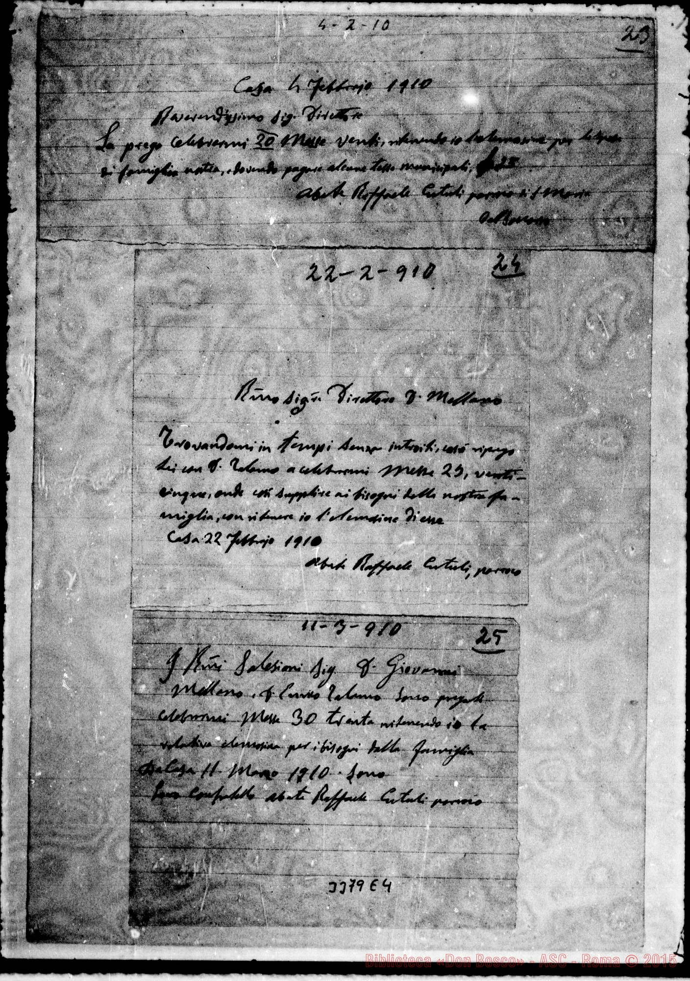 Fotogramma E 4 — Biglietti di Don Cutuli con date diverse.
