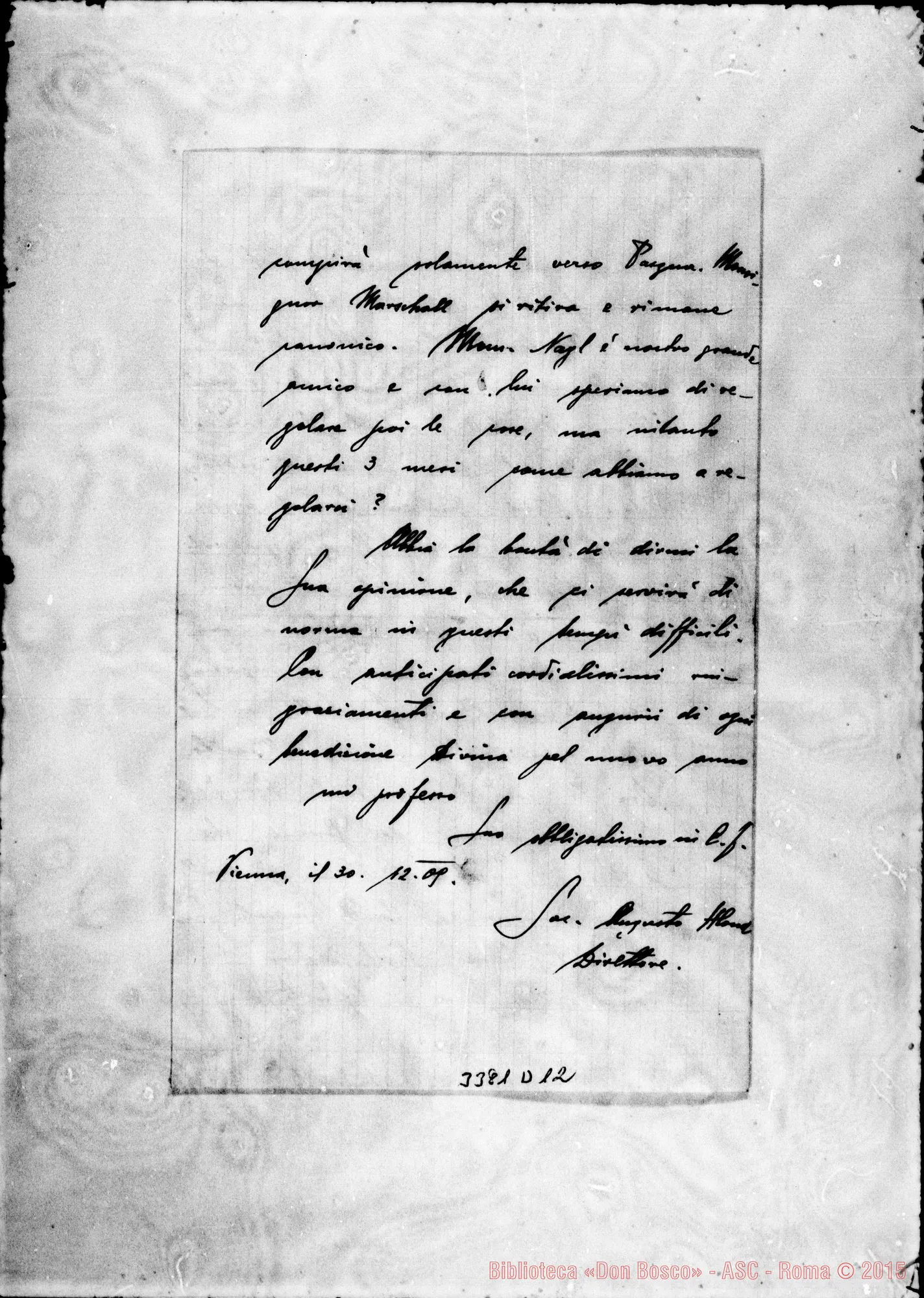 Fotogramma D 12 — Don Augusto Hlond-Rev.mo Procuratore. Vienna, 30-12-1909