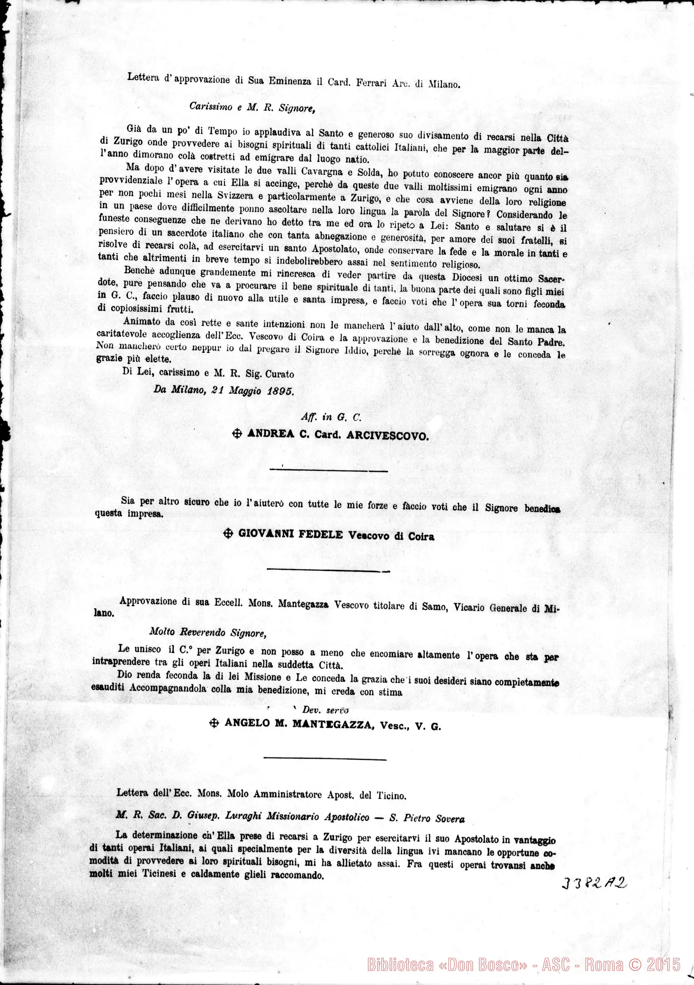 Fotogramma A 2 — Ziirich: Per gli operai italiani nella Svizzera. Circolare, il 25-02-1896