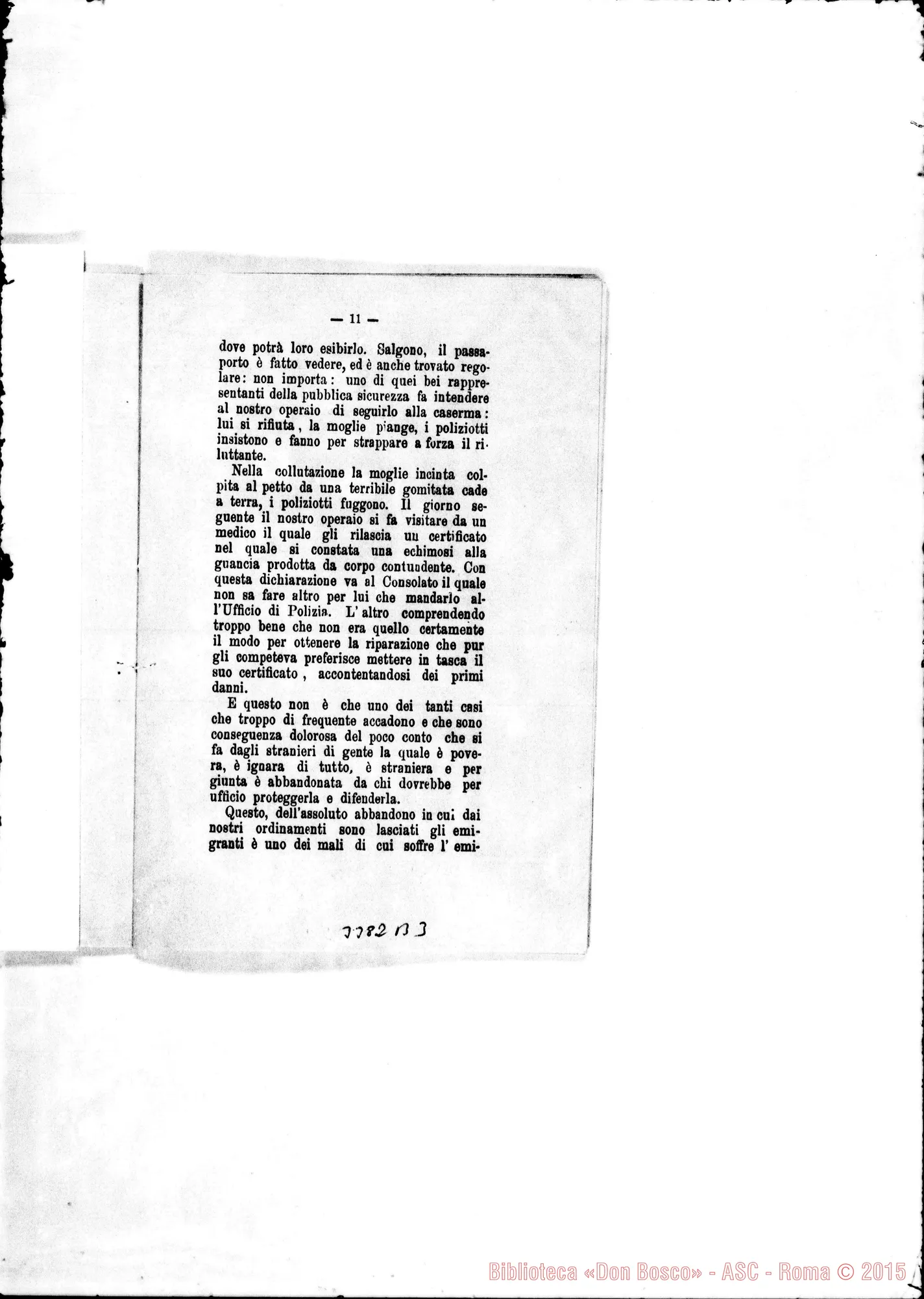 Fotogramma B 3 — Avv. Serralinga-Langhi: «L’emigrazione italiana in Isvizzera» 1896. Stampato